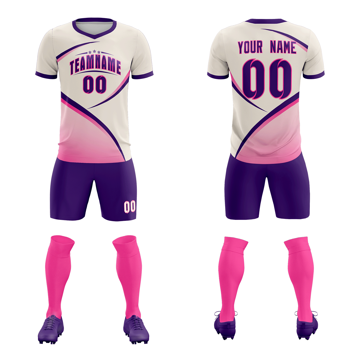 Custom Cream Purple Color Block Training Uniform For Men Soccer Sets Jersey