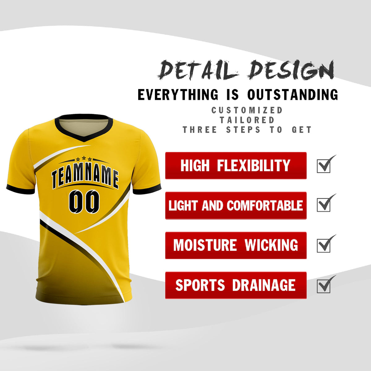 Custom Gold Black Color Block Training Uniform For Men Soccer Sets Jersey