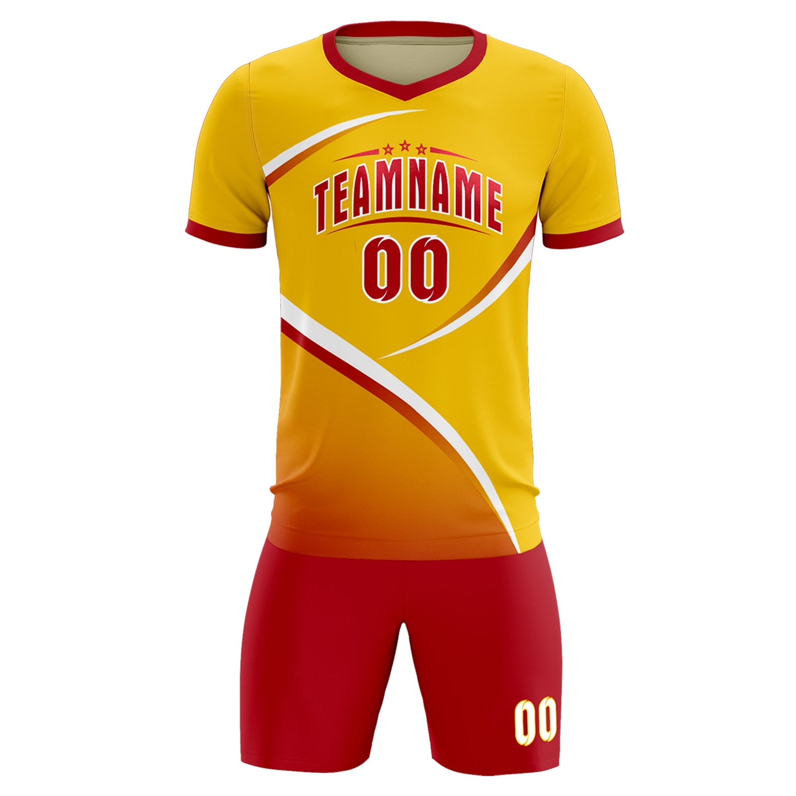 Custom Gold Red Color Block Training Uniform For Men Soccer Sets Jersey