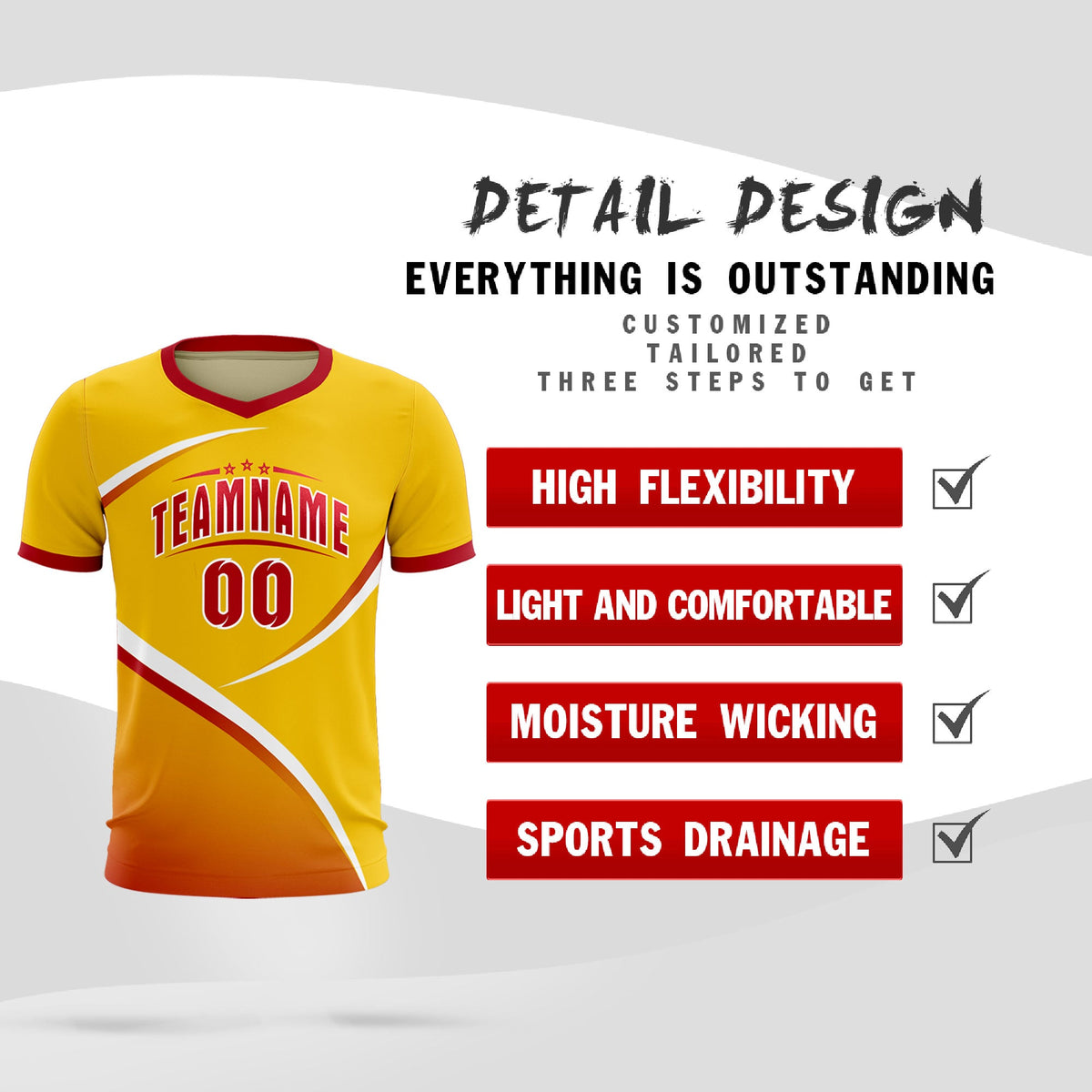 Custom Gold Red Color Block Training Uniform For Men Soccer Sets Jersey