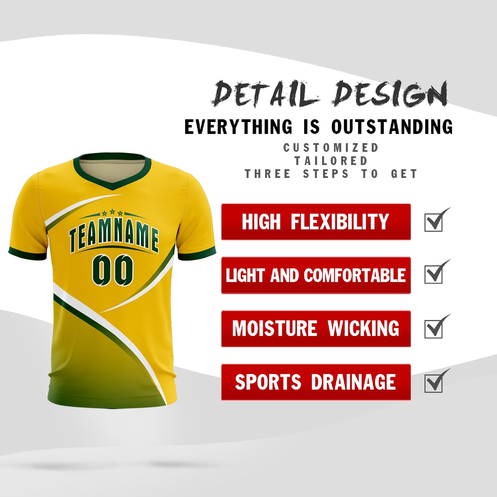 Custom Gold Green Color Block Training Uniform For Men Soccer Sets Jersey