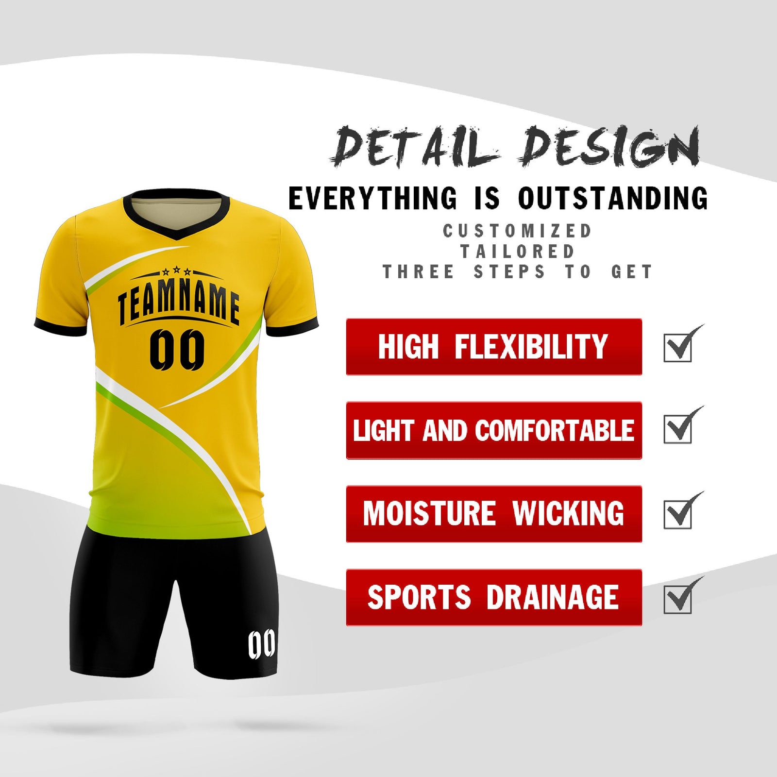Custom Gold Black Color Block Training Uniform For Men Soccer Sets Jersey