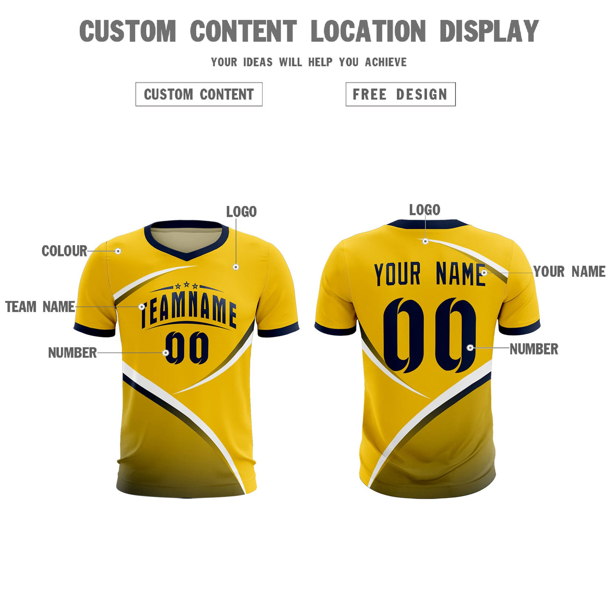 Custom Gold Navy Color Block Training Uniform For Men Soccer Sets Jersey