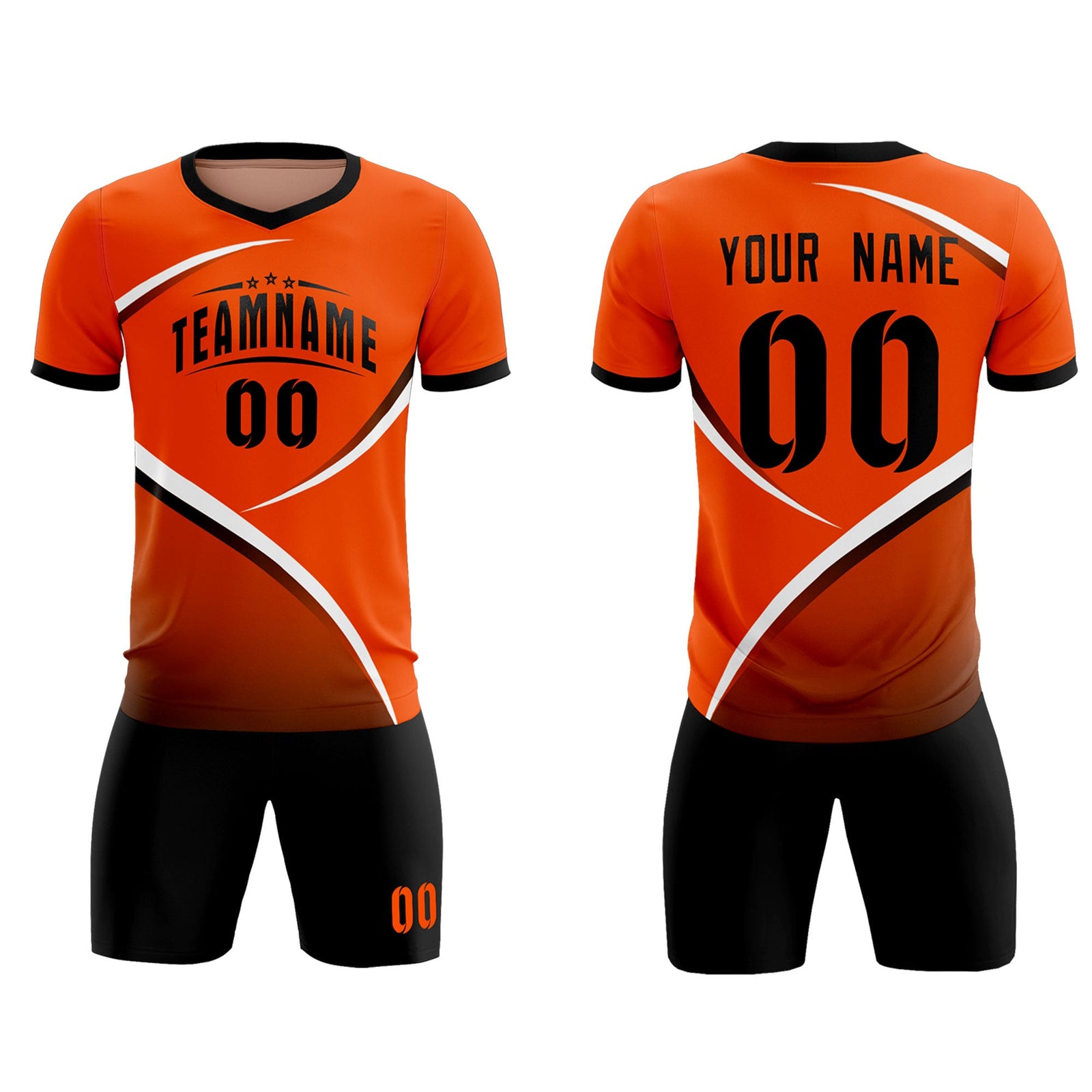 Custom Orange Black Color Block Training Uniform For Men Soccer Sets Jersey