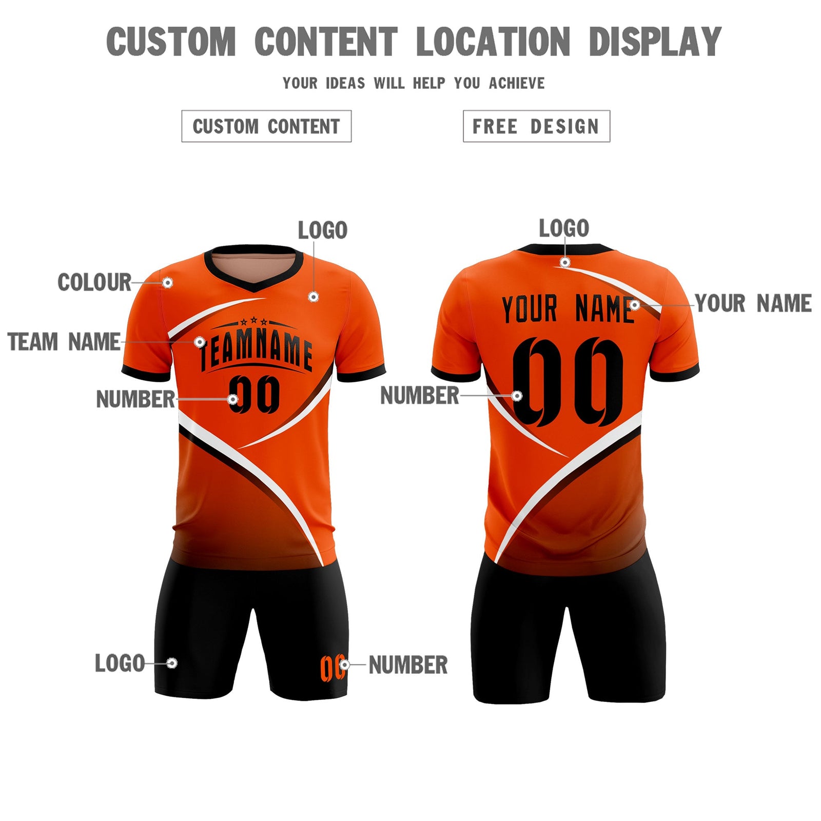 Custom Orange Black Color Block Training Uniform For Men Soccer Sets Jersey