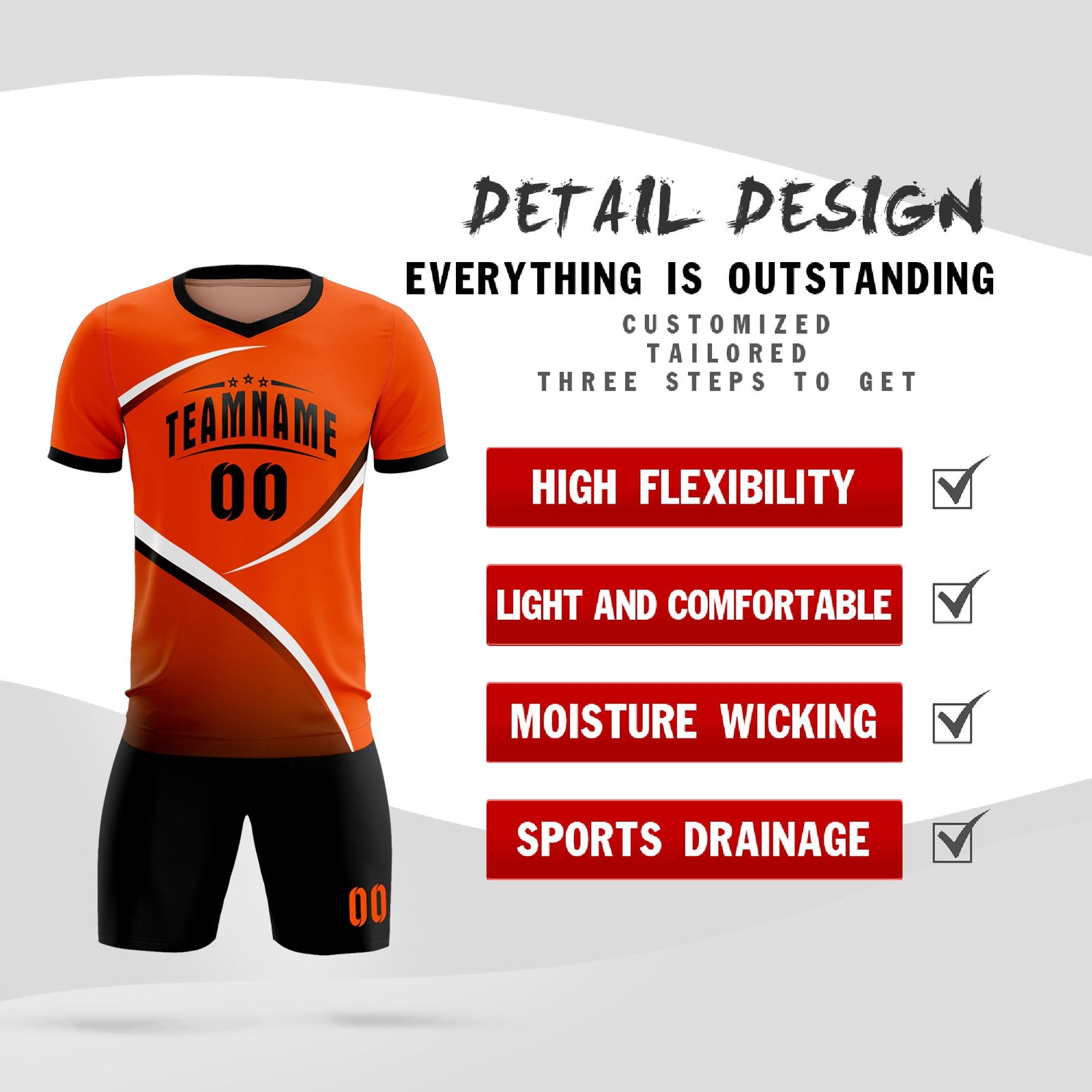 Custom Orange Black Color Block Training Uniform For Men Soccer Sets Jersey