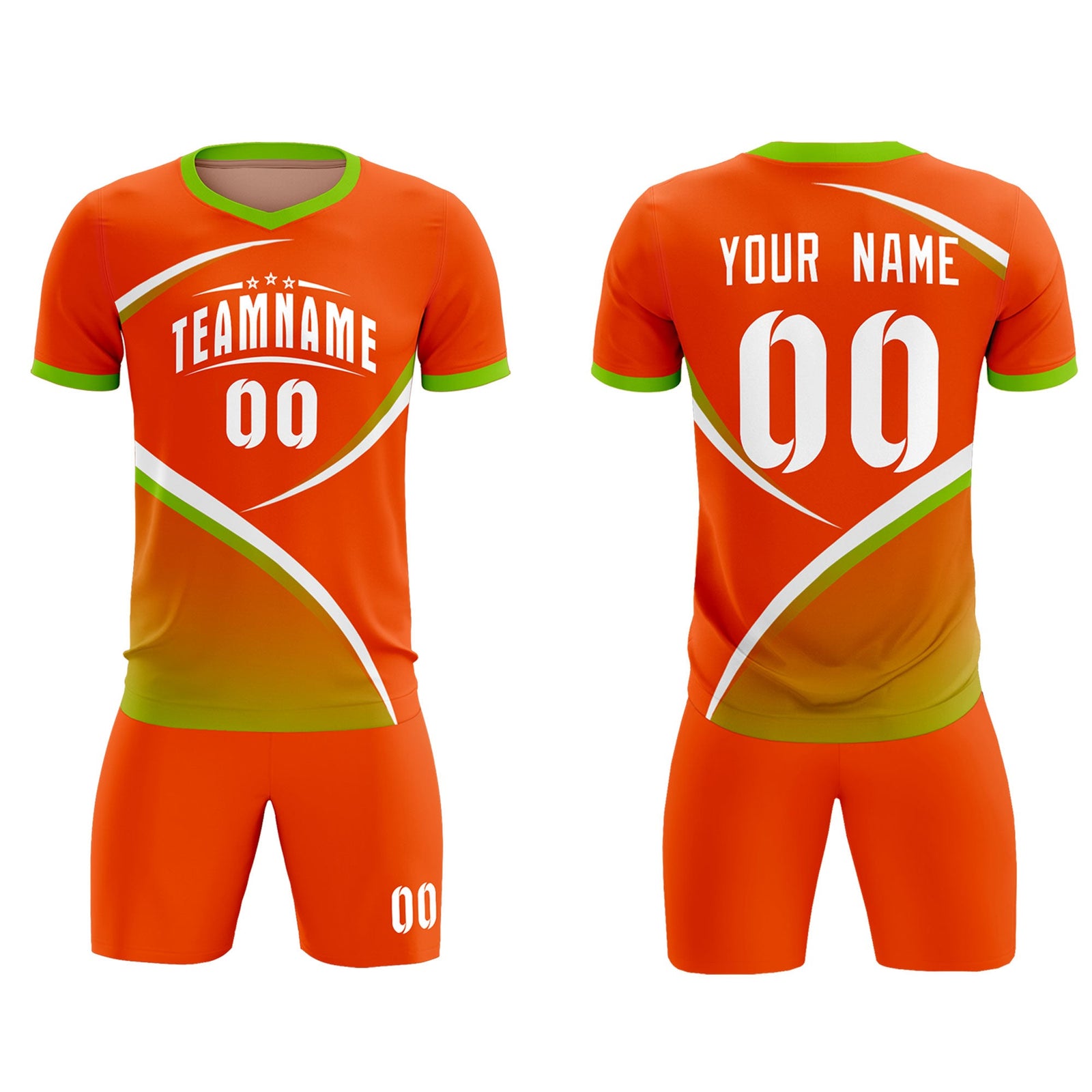 Custom Orange Neon Green Color Block Training Uniform For Men Soccer Sets Jersey