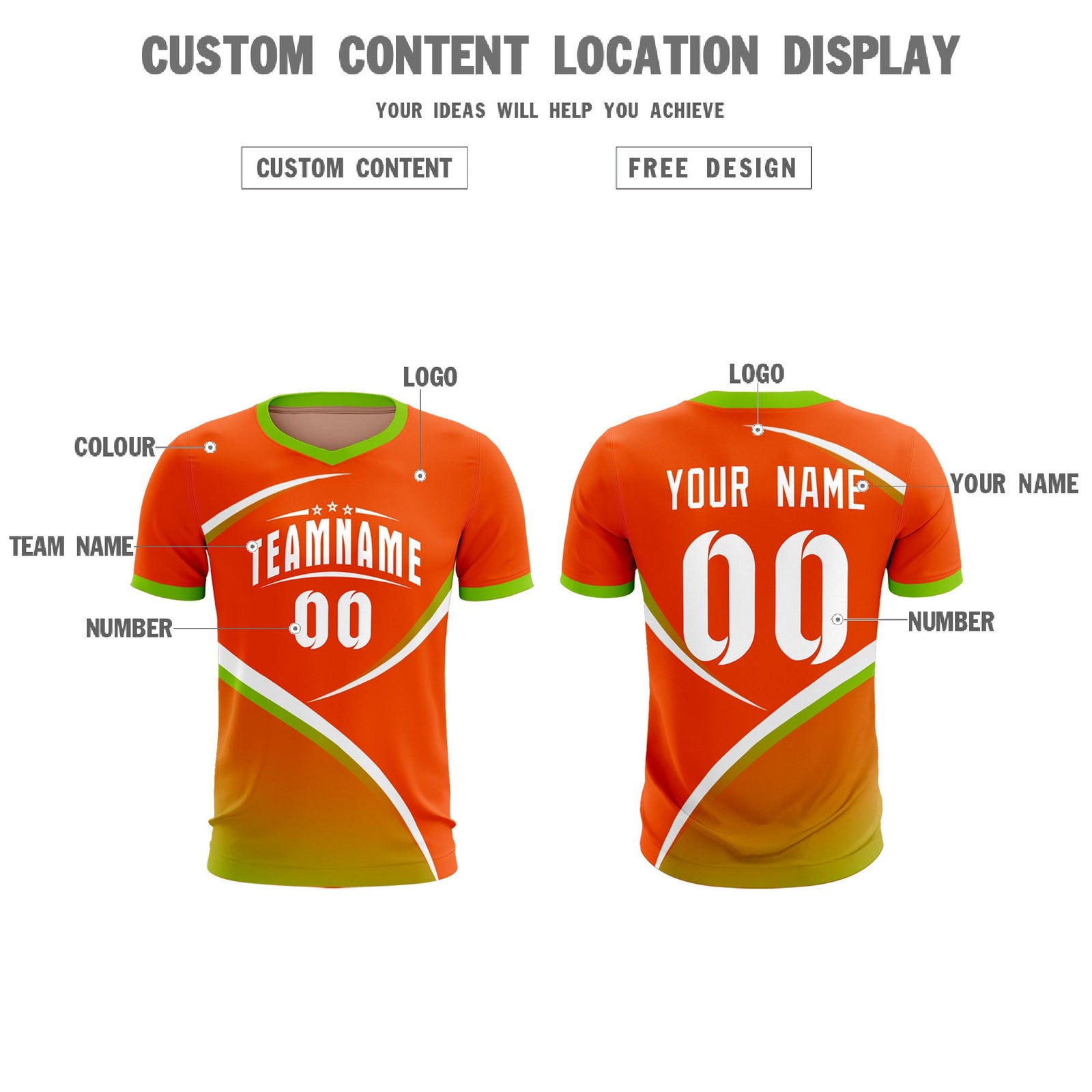 Custom Orange Neon Green Color Block Training Uniform For Men Soccer Sets Jersey