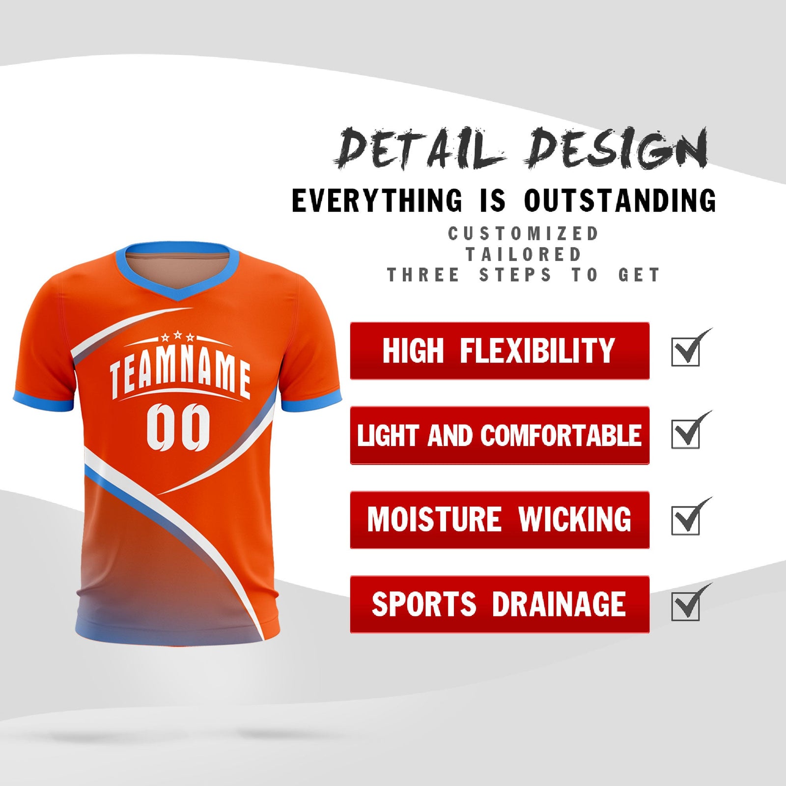 Custom Orange Powder Blue Color Block Training Uniform For Men Soccer Sets Jersey