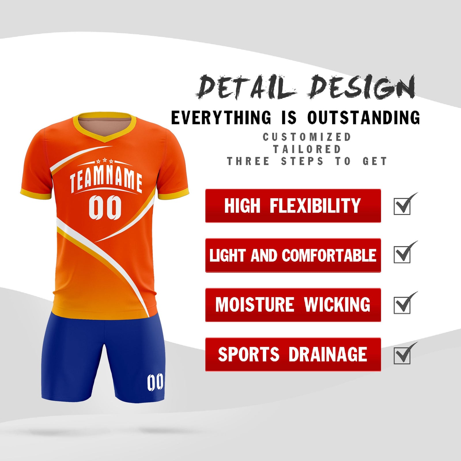Custom Orange Gold Color Block Training Uniform For Men Soccer Sets Jersey