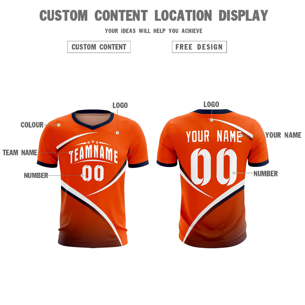 Custom Orange Navy Color Block Training Uniform For Men Soccer Sets Jersey