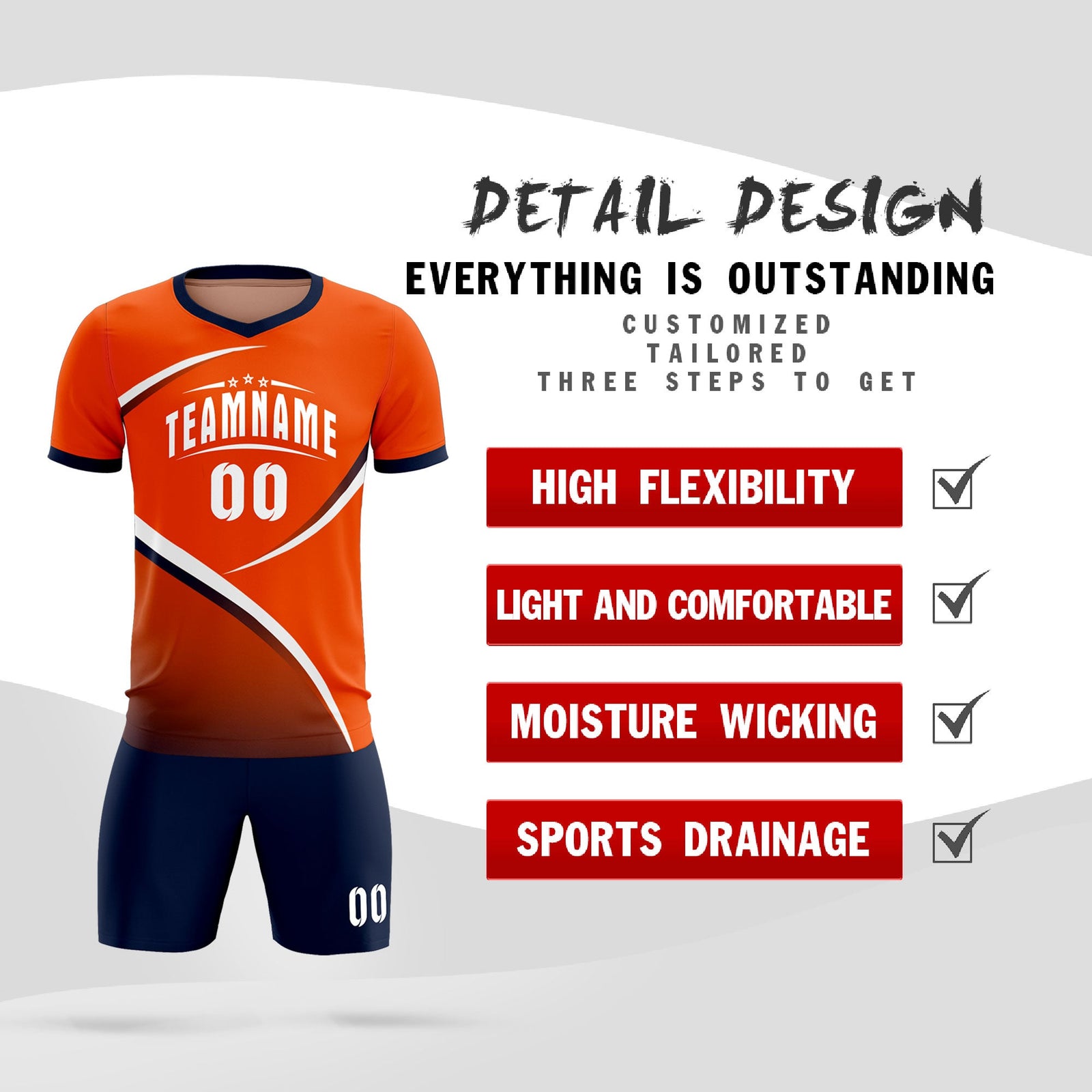 Custom Orange Navy Color Block Training Uniform For Men Soccer Sets Jersey