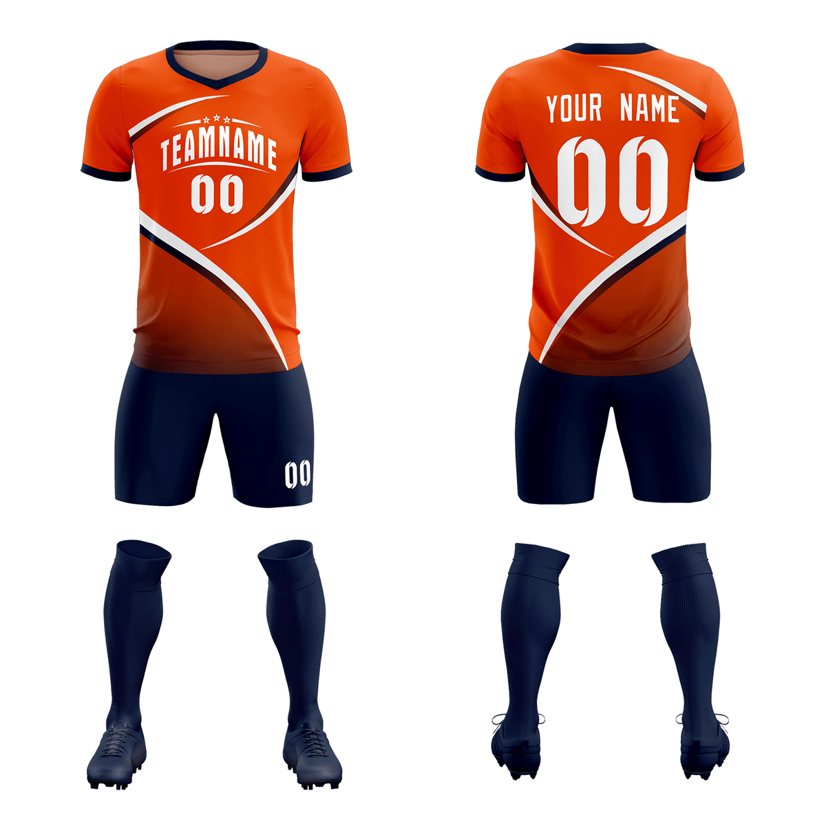Custom Orange Navy Color Block Training Uniform For Men Soccer Sets Jersey