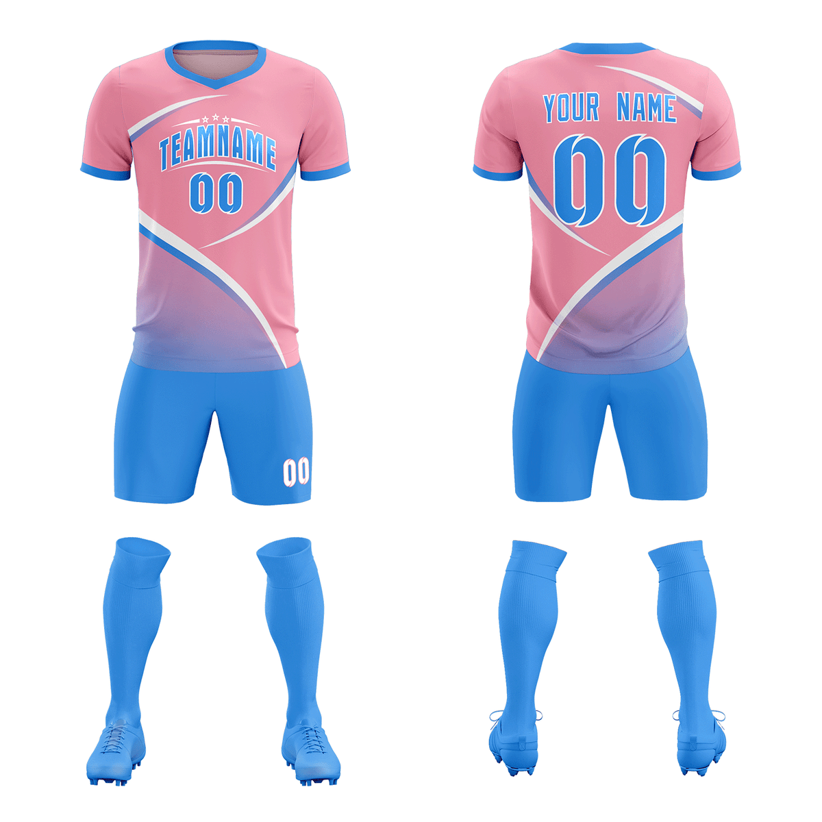 Custom Light Pink Powder Blue Color Block Training Uniform For Men Soccer Sets Jersey
