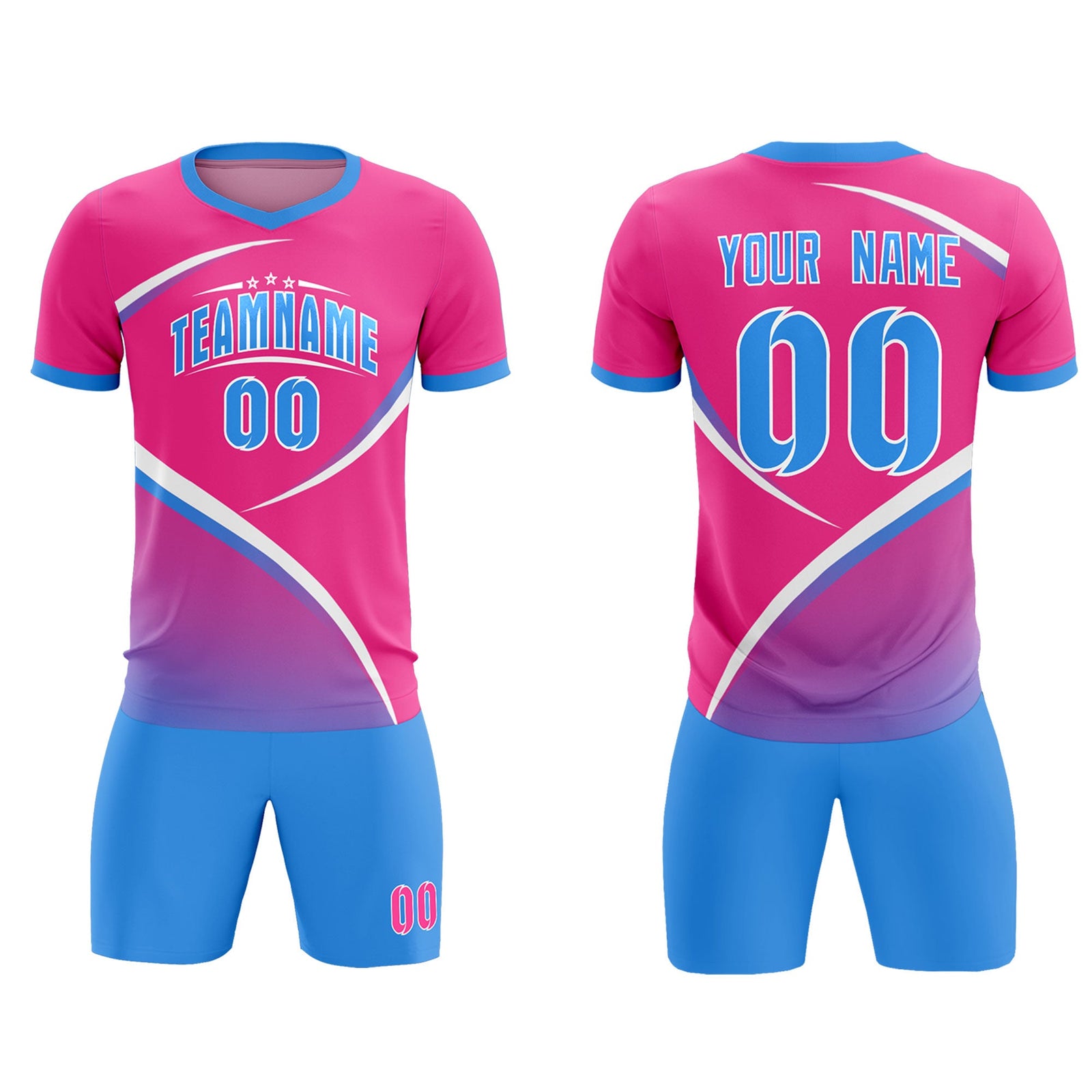 Custom Pink Powder Blue Color Block Training Uniform For Men Soccer Sets Jersey