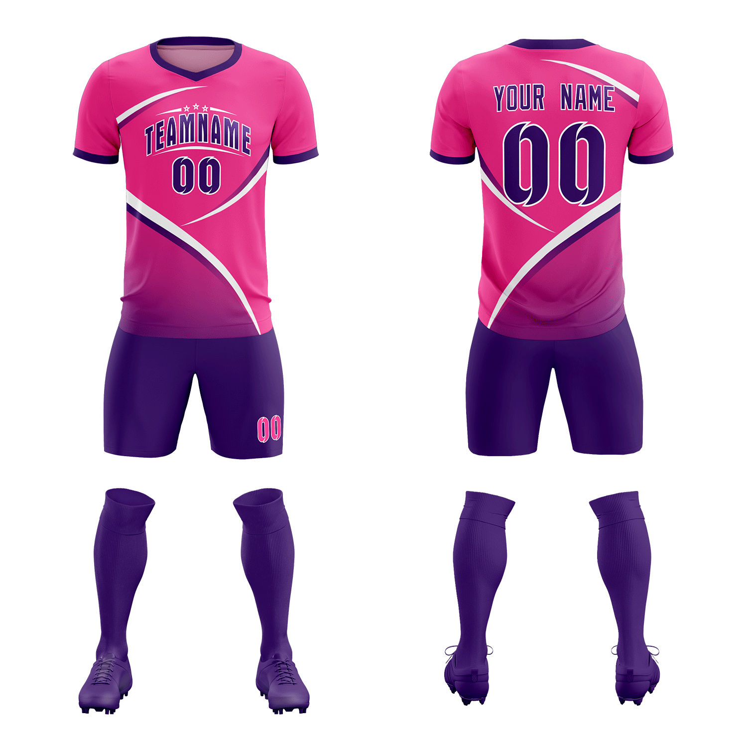 Custom Pink Purple Color Block Training Uniform For Men Soccer Sets Jersey