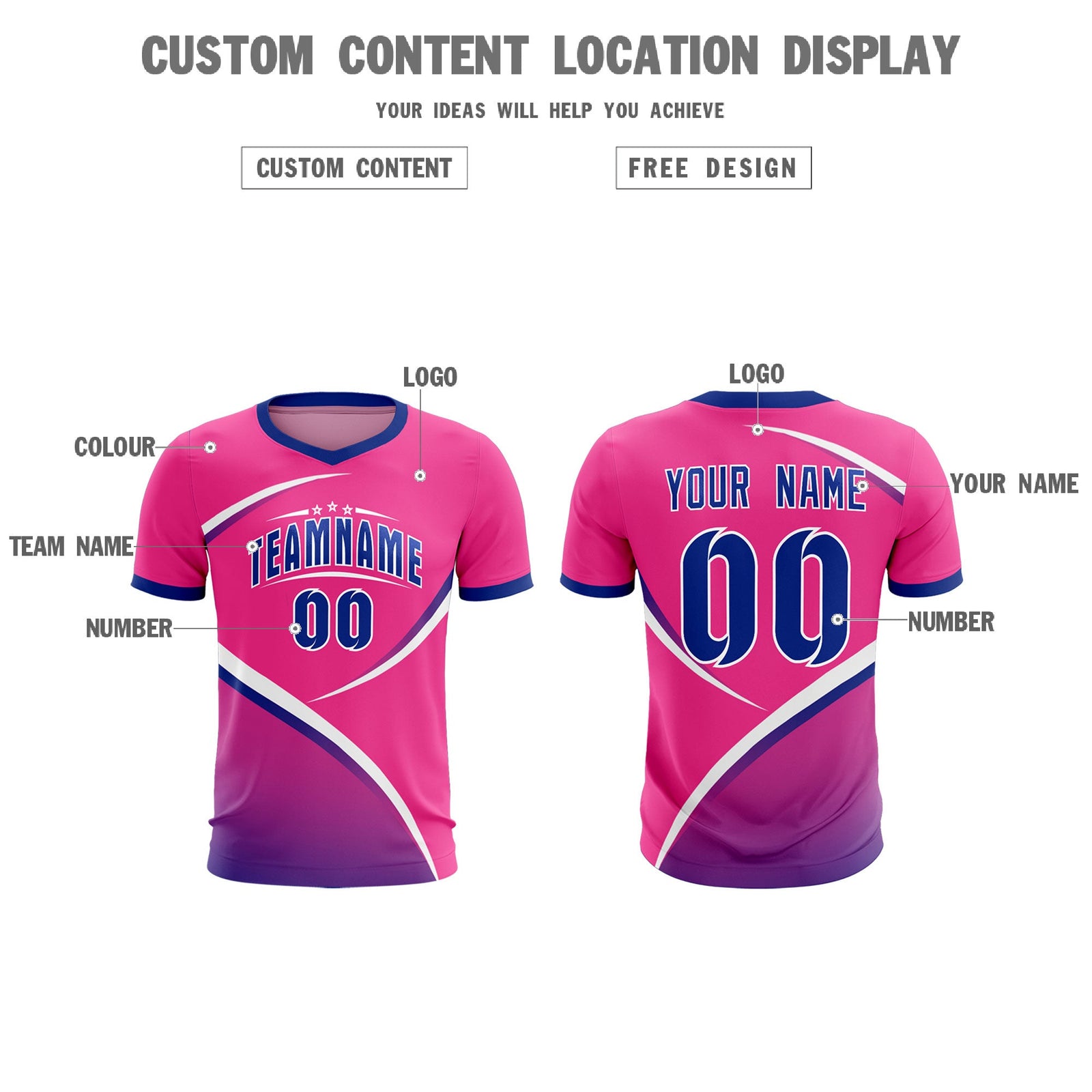 Custom Pink Royal Color Block Training Uniform For Men Soccer Sets Jersey