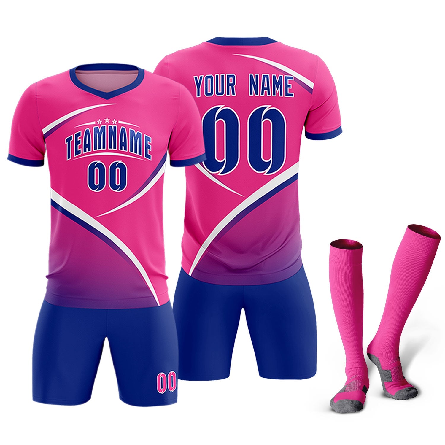 Custom Pink Royal Color Block Training Uniform For Men Soccer Sets Jersey