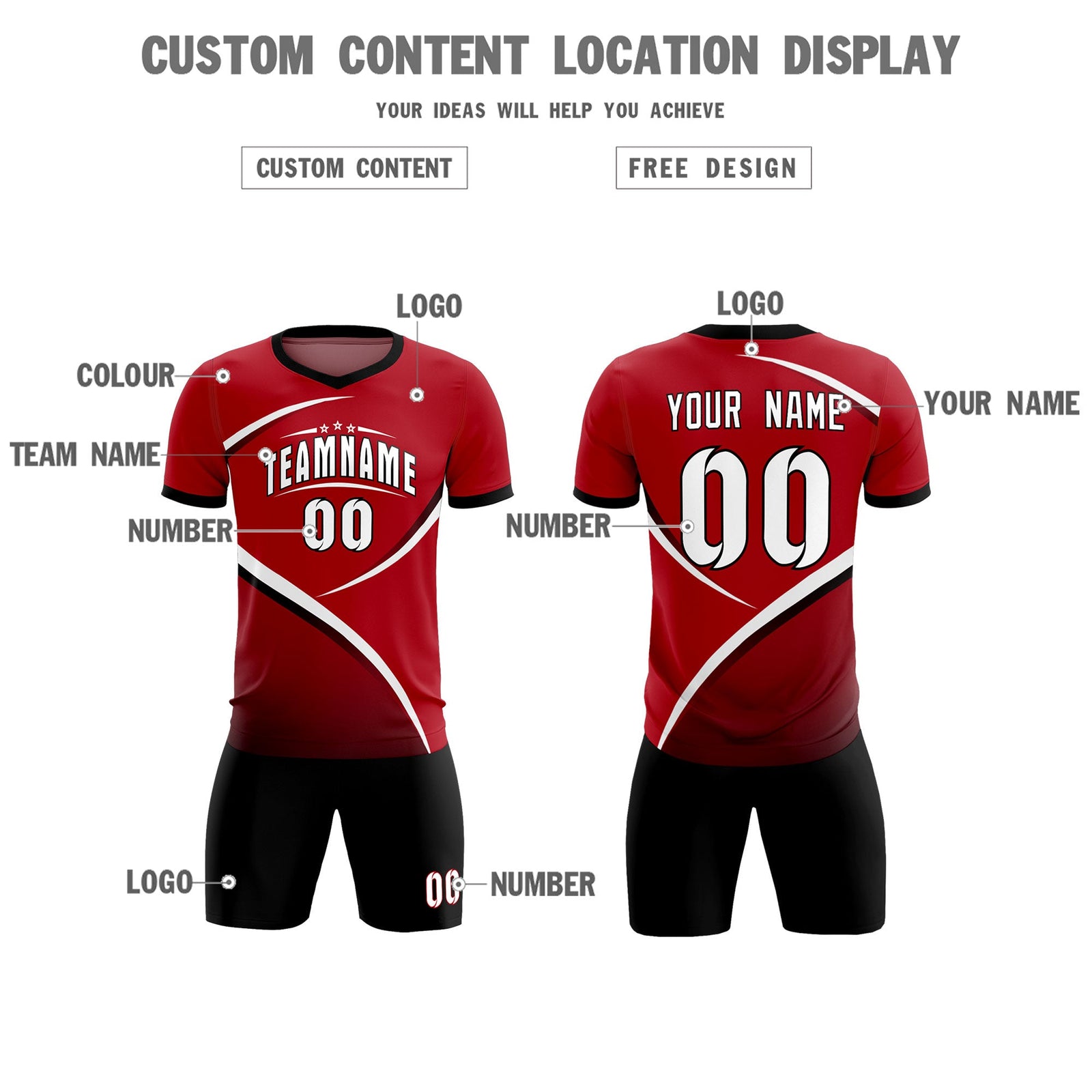 Custom Red Black Color Block Training Uniform For Men Soccer Sets Jersey