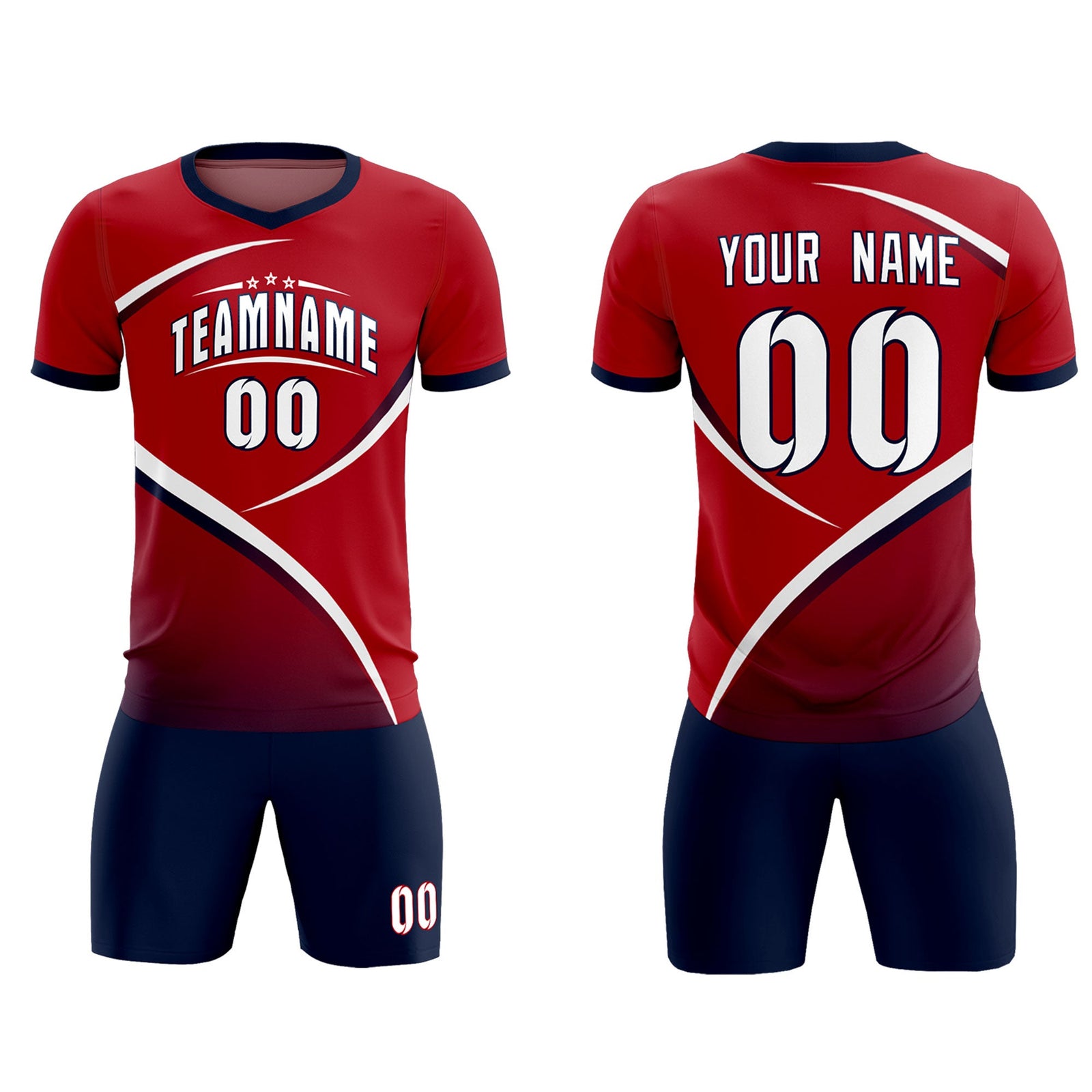 Custom Red Navy Color Block Training Uniform For Men Soccer Sets Jersey