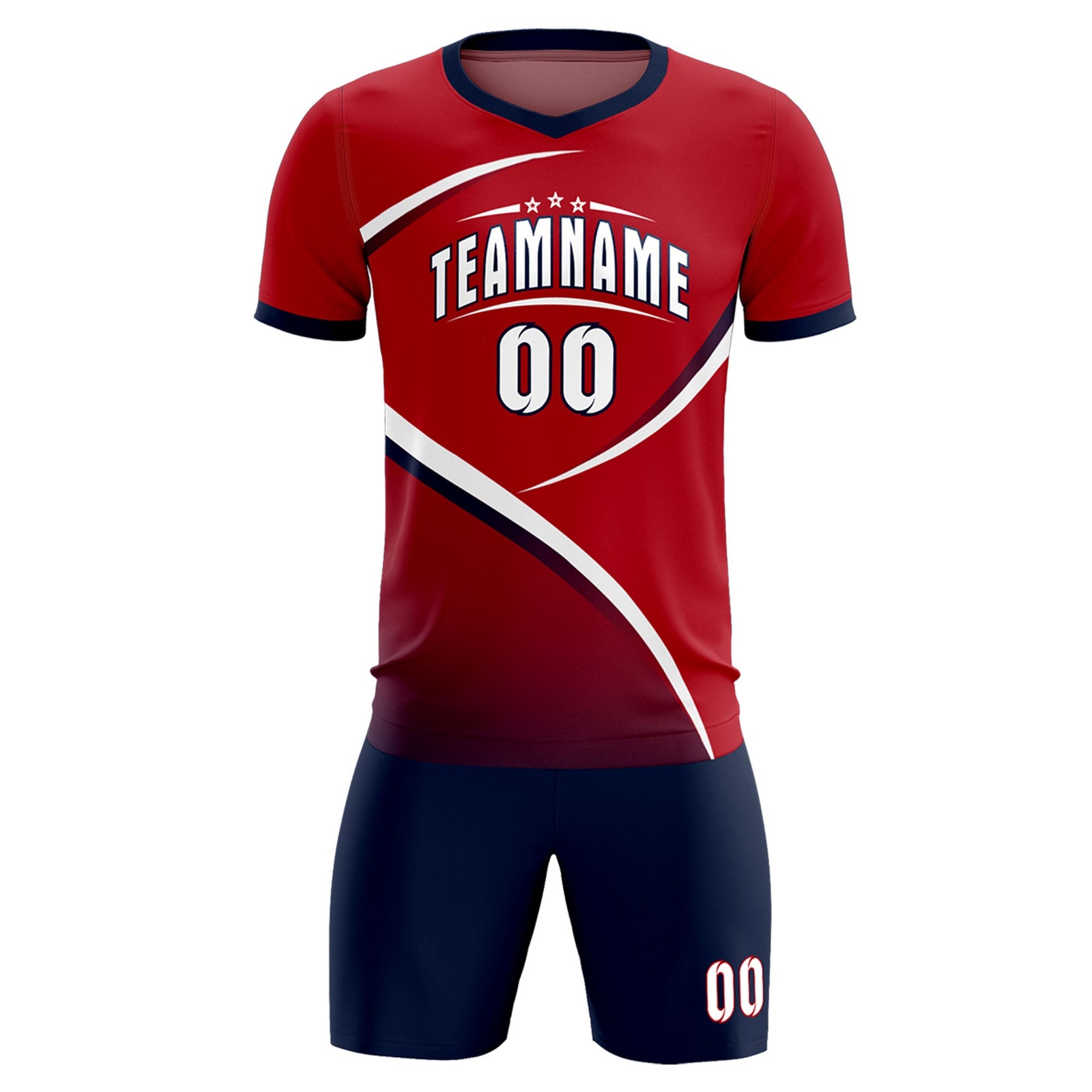 Custom Red Navy Color Block Training Uniform For Men Soccer Sets Jersey
