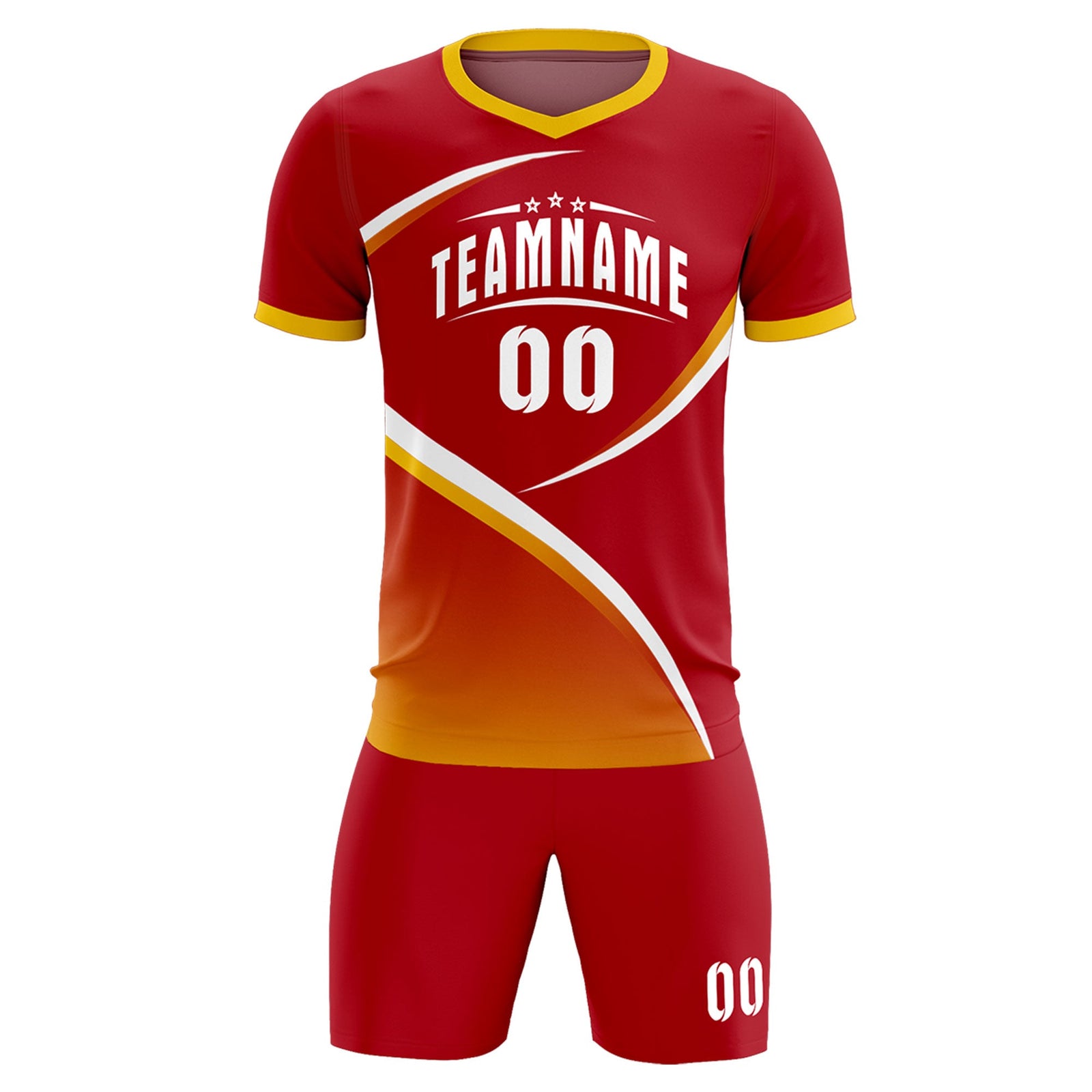 Custom Red Gold Color Block Training Uniform For Men Soccer Sets Jersey