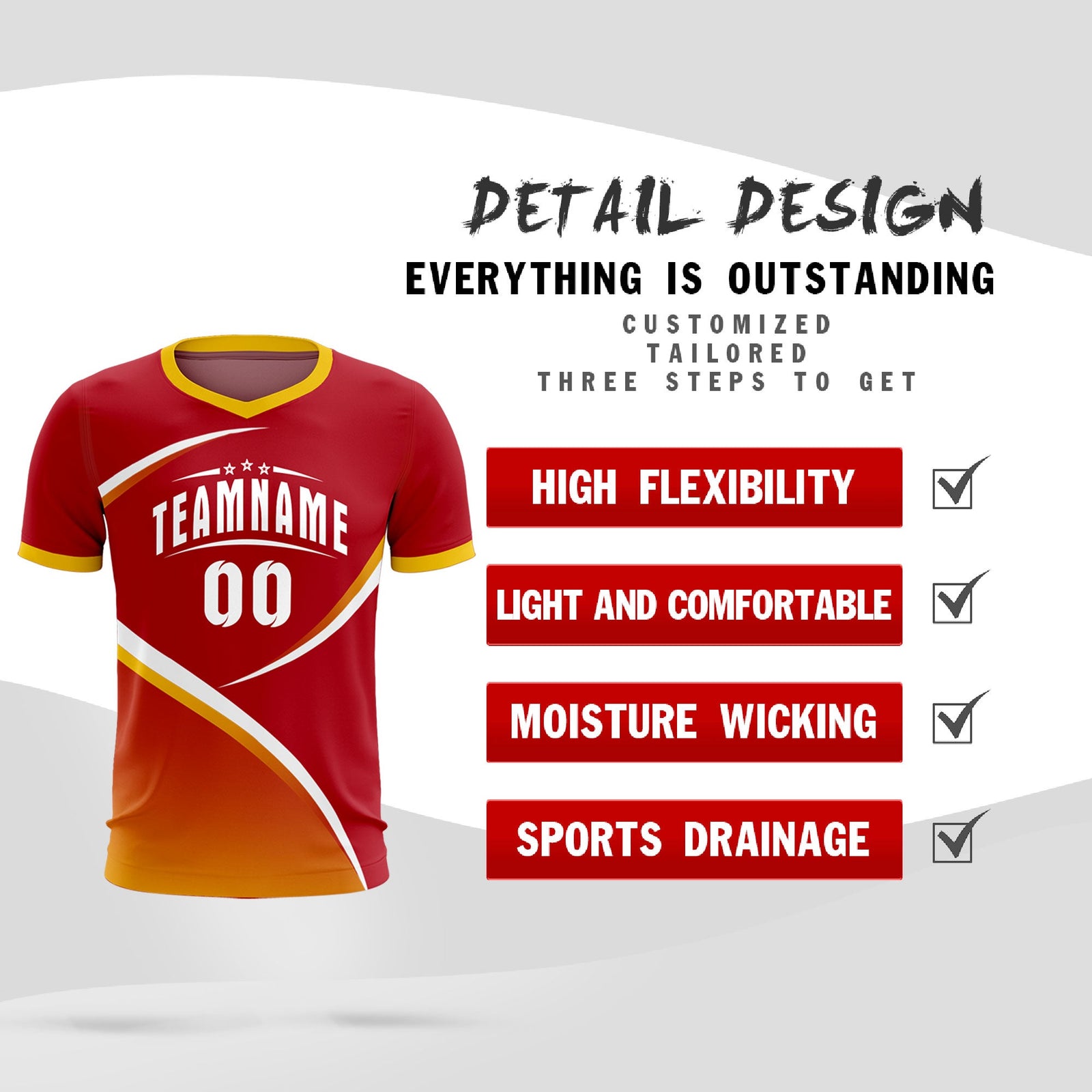 Custom Red Gold Color Block Training Uniform For Men Soccer Sets Jersey