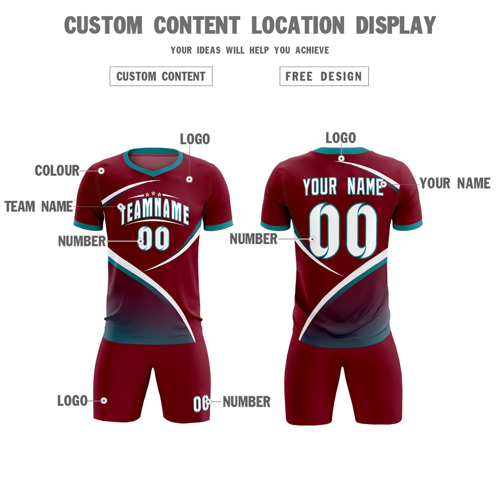 Custom Crimson Aqua Color Block Training Uniform For Men Soccer Sets Jersey