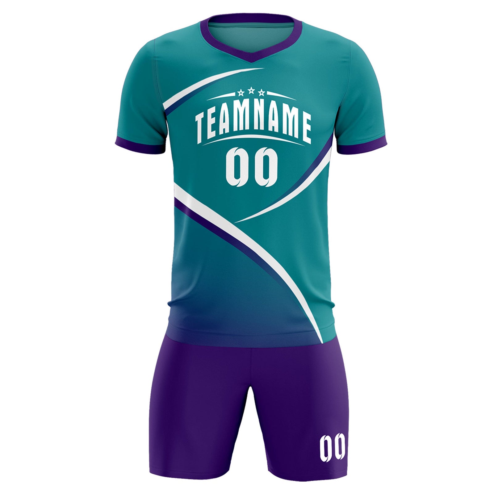 Custom Aqua Purple Color Block Training Uniform For Men Soccer Sets Jersey
