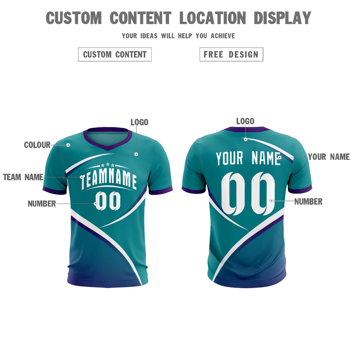 Custom Aqua Purple Color Block Training Uniform For Men Soccer Sets Jersey