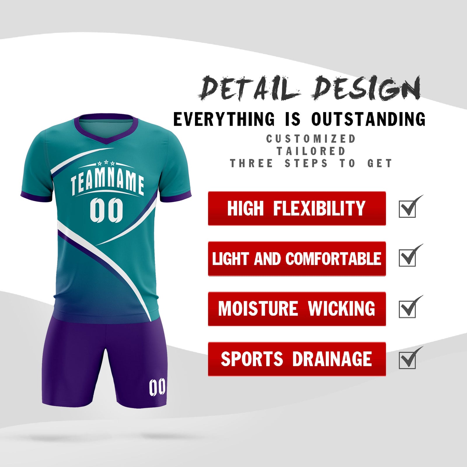 Custom Aqua Purple Color Block Training Uniform For Men Soccer Sets Jersey
