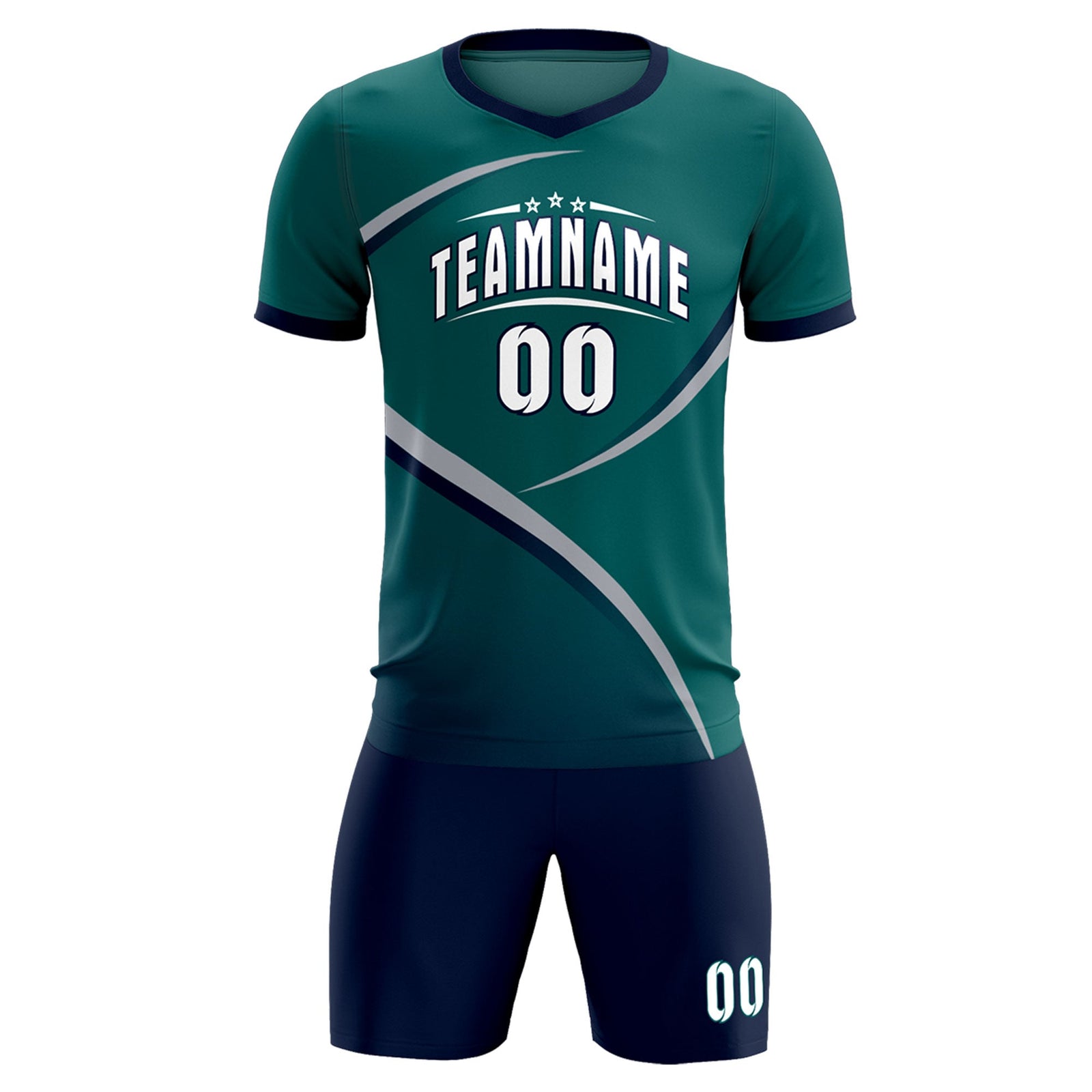 Custom Aqua Navy Color Block Training Uniform For Men Soccer Sets Jersey