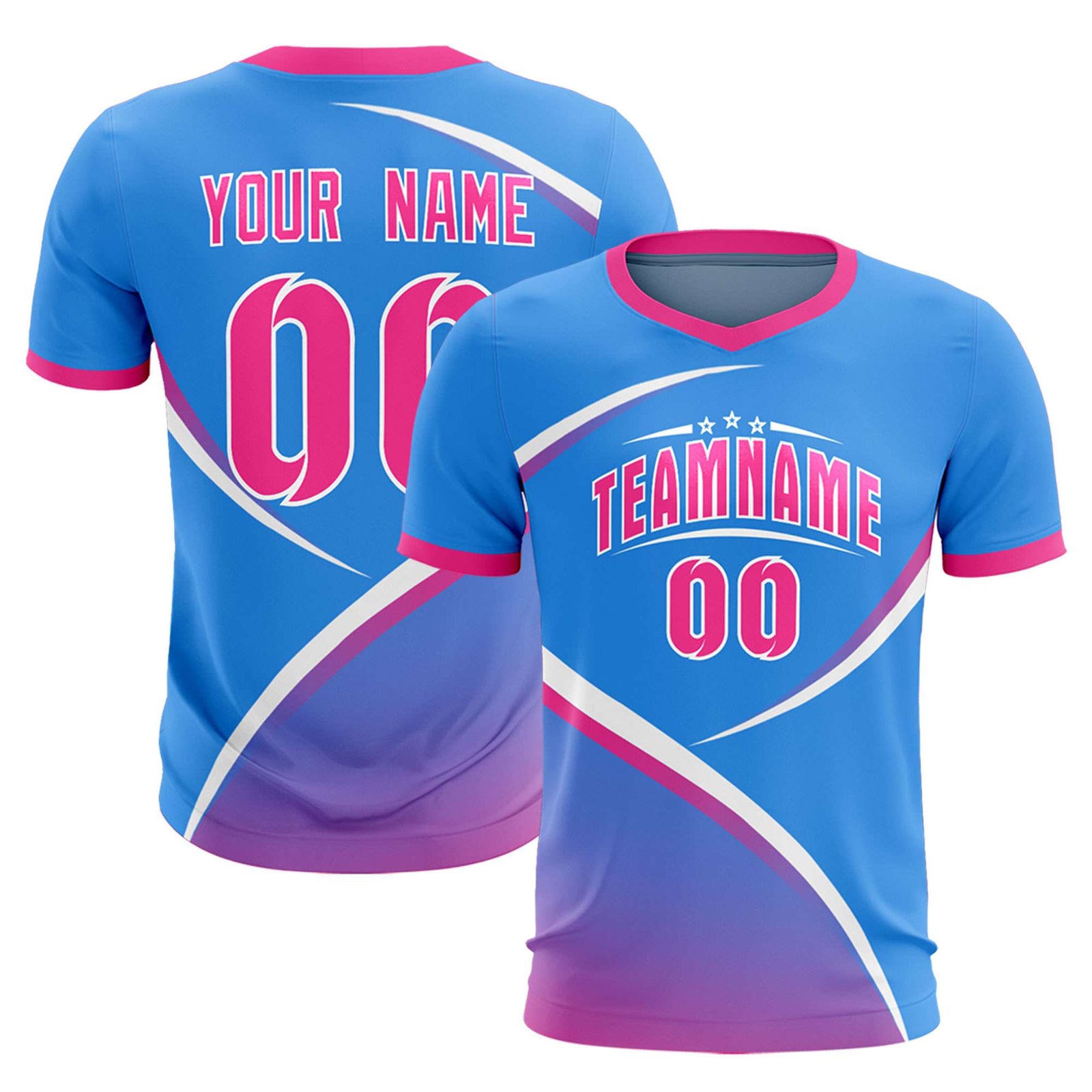 Custom Powder Blue Pink Color Block Training Uniform For Men Soccer Sets Jersey