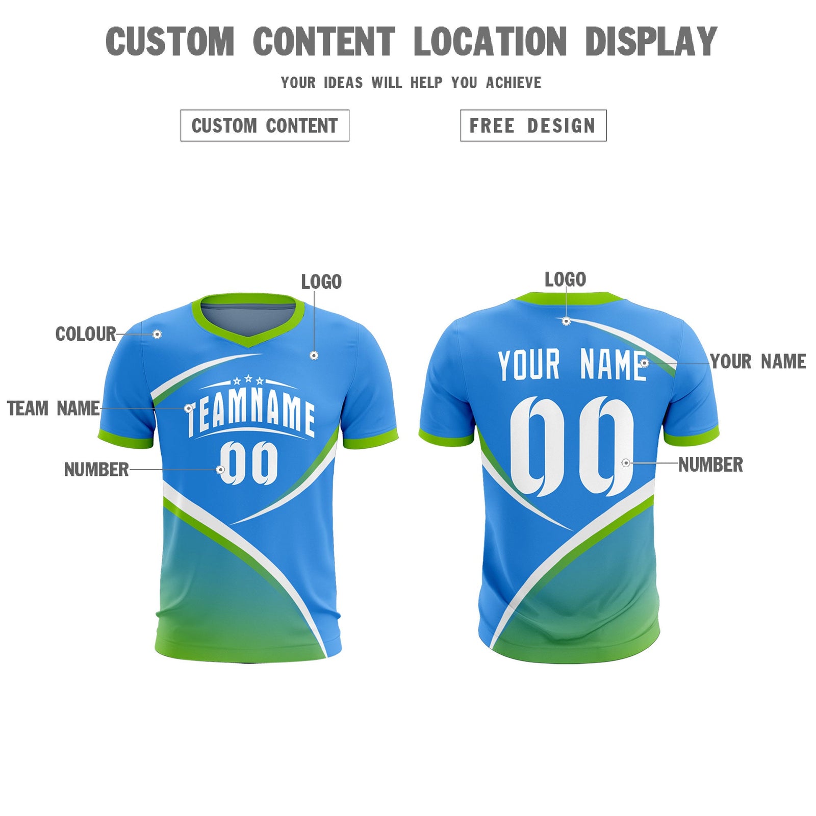 Custom Powder Blue Neon Green Color Block Training Uniform For Men Soccer Sets Jersey