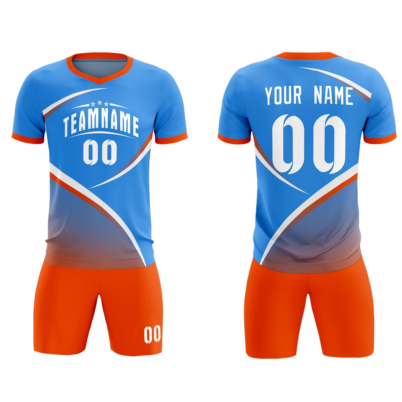 Custom Powder Blue Orange Color Block Training Uniform For Men Soccer Sets Jersey
