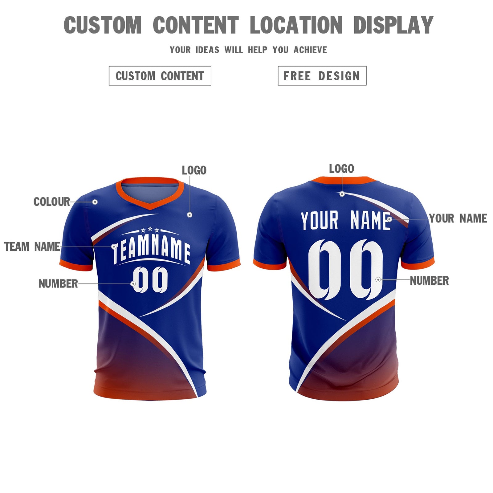 Custom Royal Orange Color Block Training Uniform For Men Soccer Sets Jersey