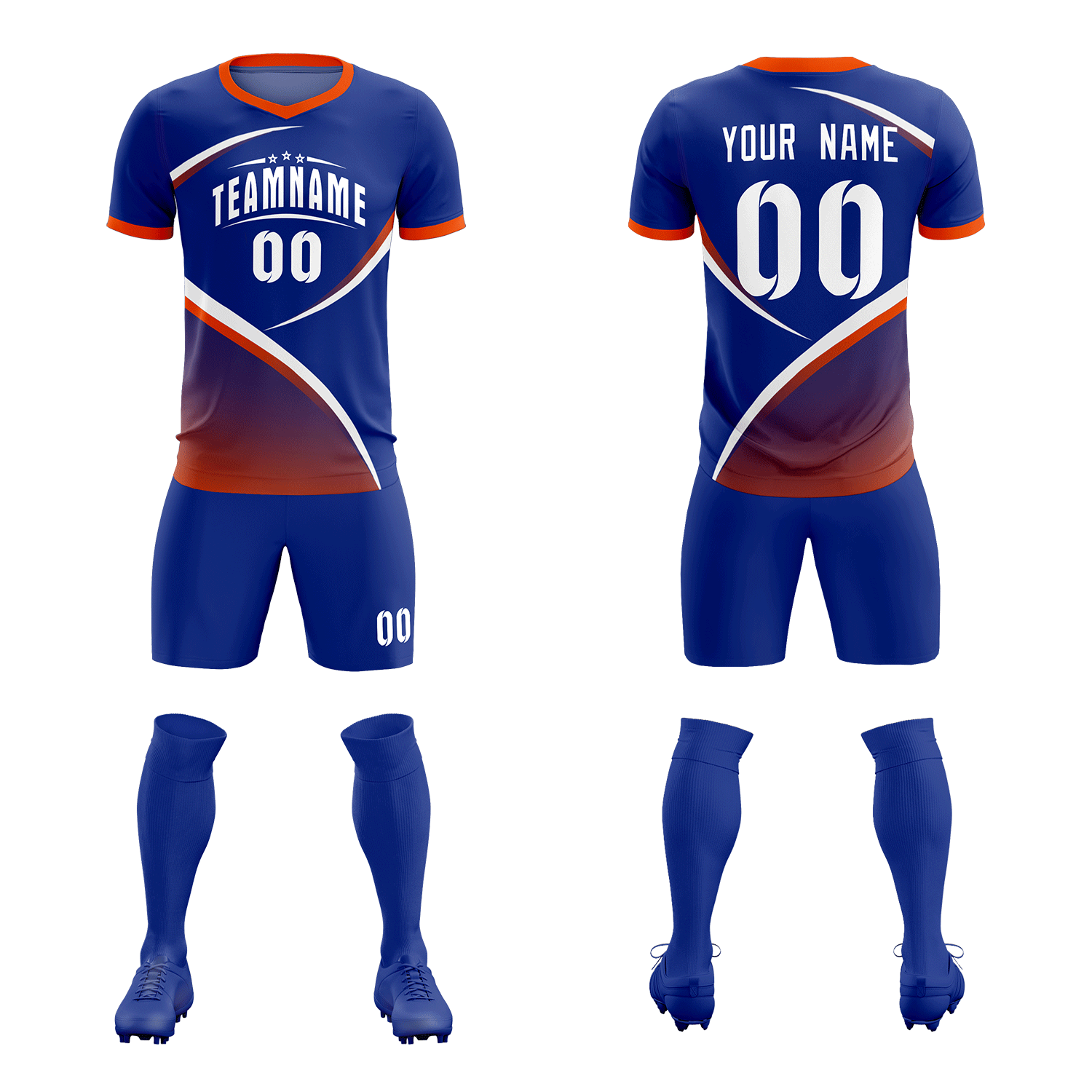 Custom Royal Orange Color Block Training Uniform For Men Soccer Sets Jersey