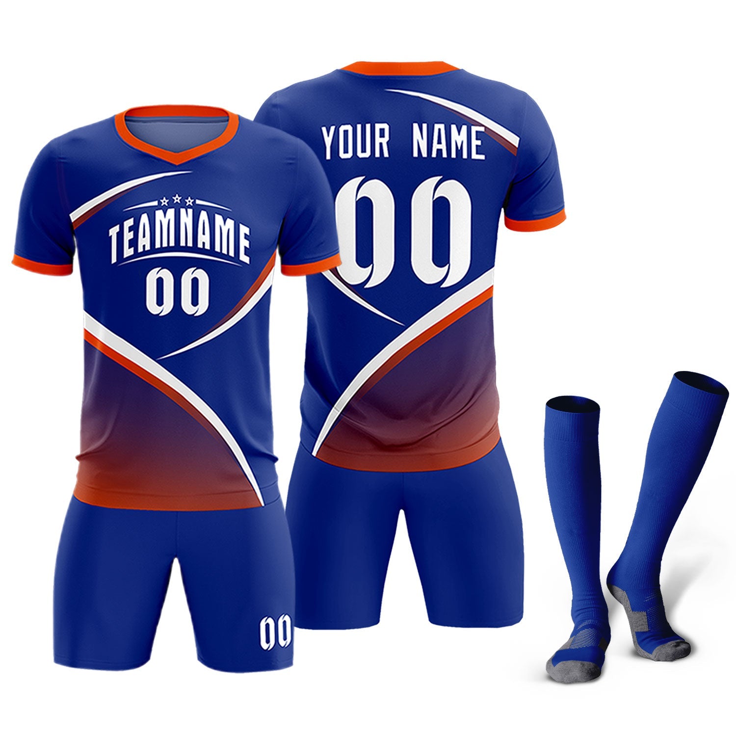 Custom Royal Orange Color Block Training Uniform For Men Soccer Sets Jersey