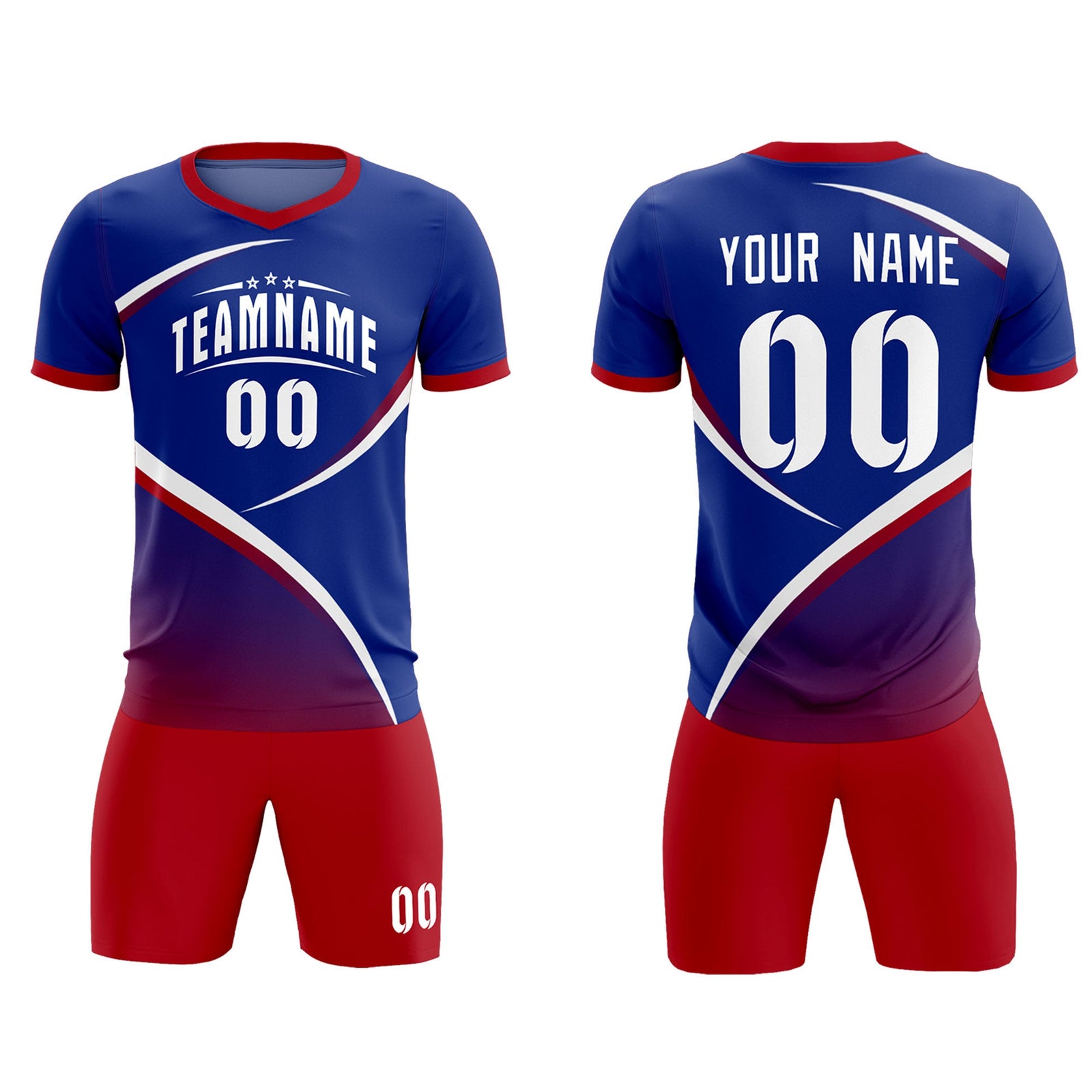 Custom Royal Red Color Block Training Uniform For Men Soccer Sets Jersey