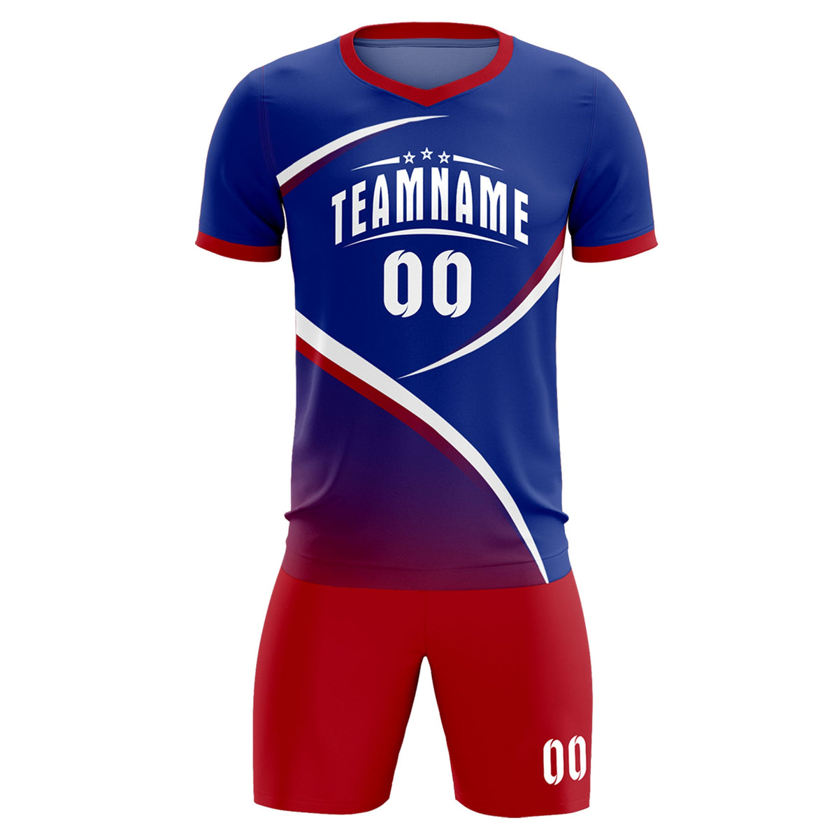 Custom Royal Red Color Block Training Uniform For Men Soccer Sets Jersey