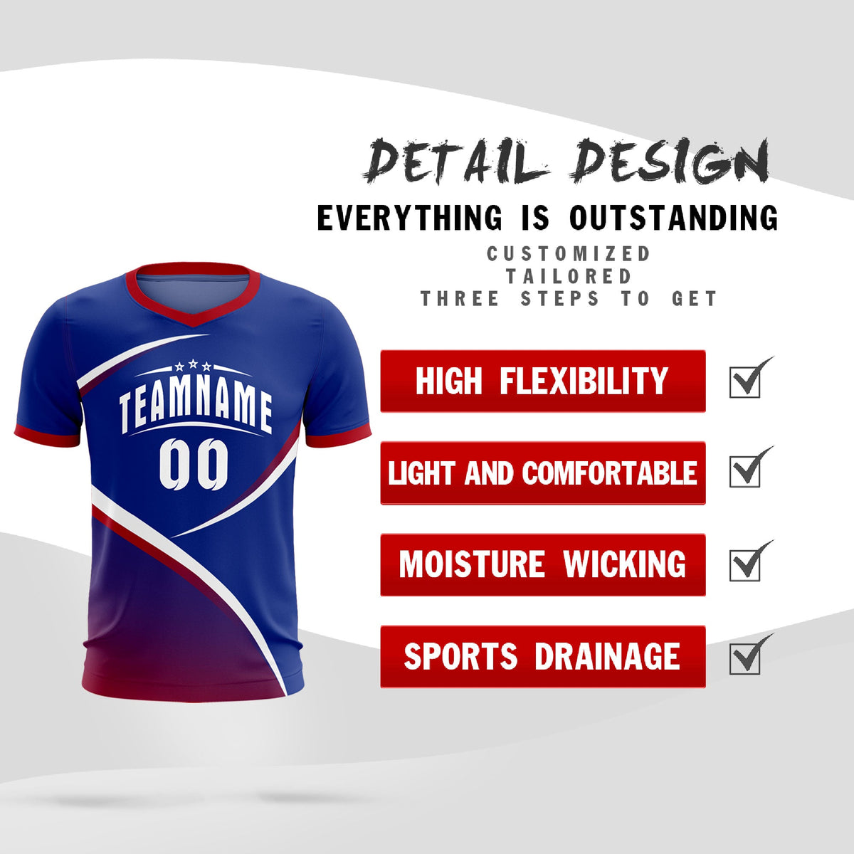 Custom Royal Red Color Block Training Uniform For Men Soccer Sets Jersey