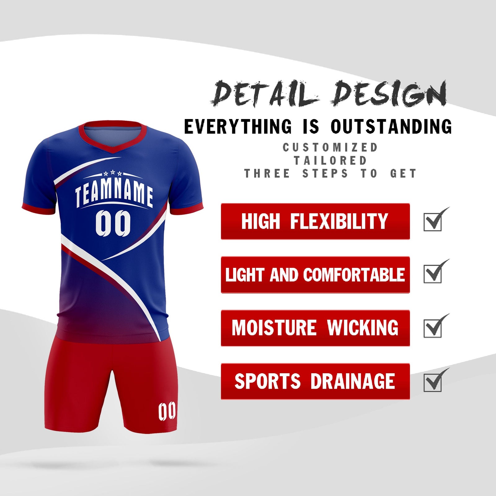 Custom Royal Red Color Block Training Uniform For Men Soccer Sets Jersey