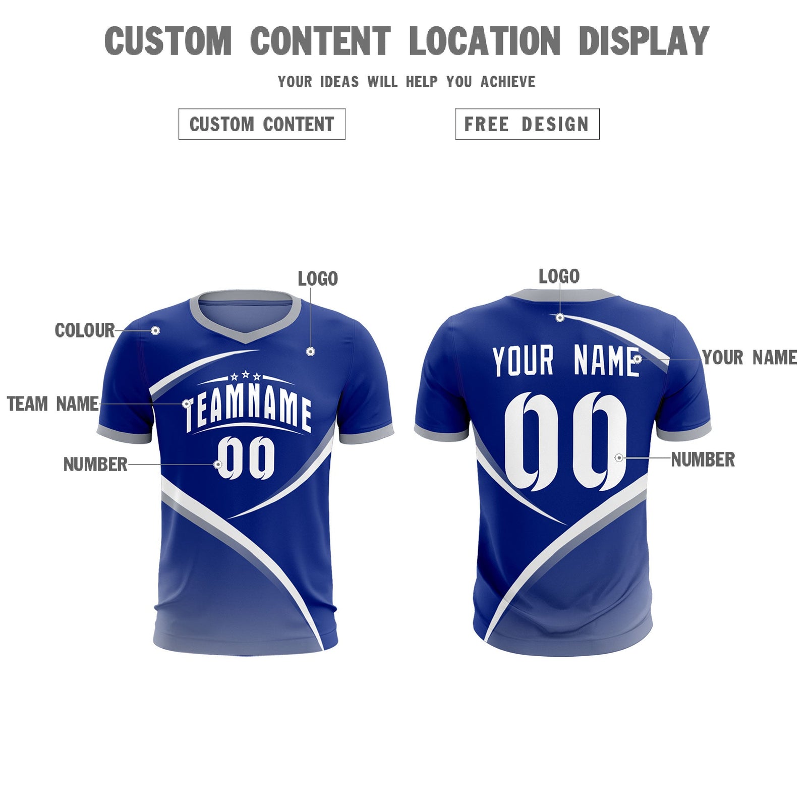 Custom Royal Gray Color Block Training Uniform For Men Soccer Sets Jersey