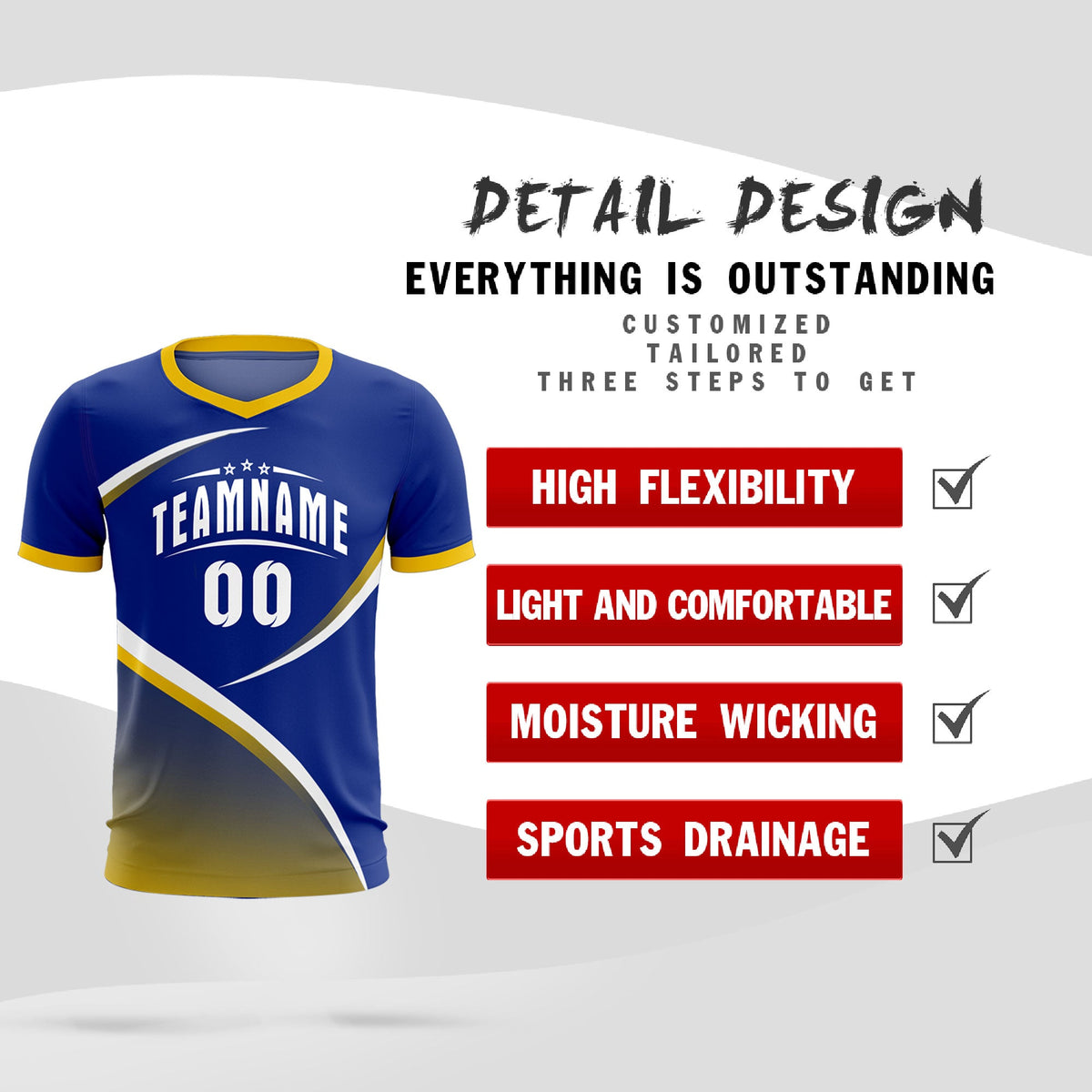 Custom Royal Gold Color Block Training Uniform For Men Soccer Sets Jersey