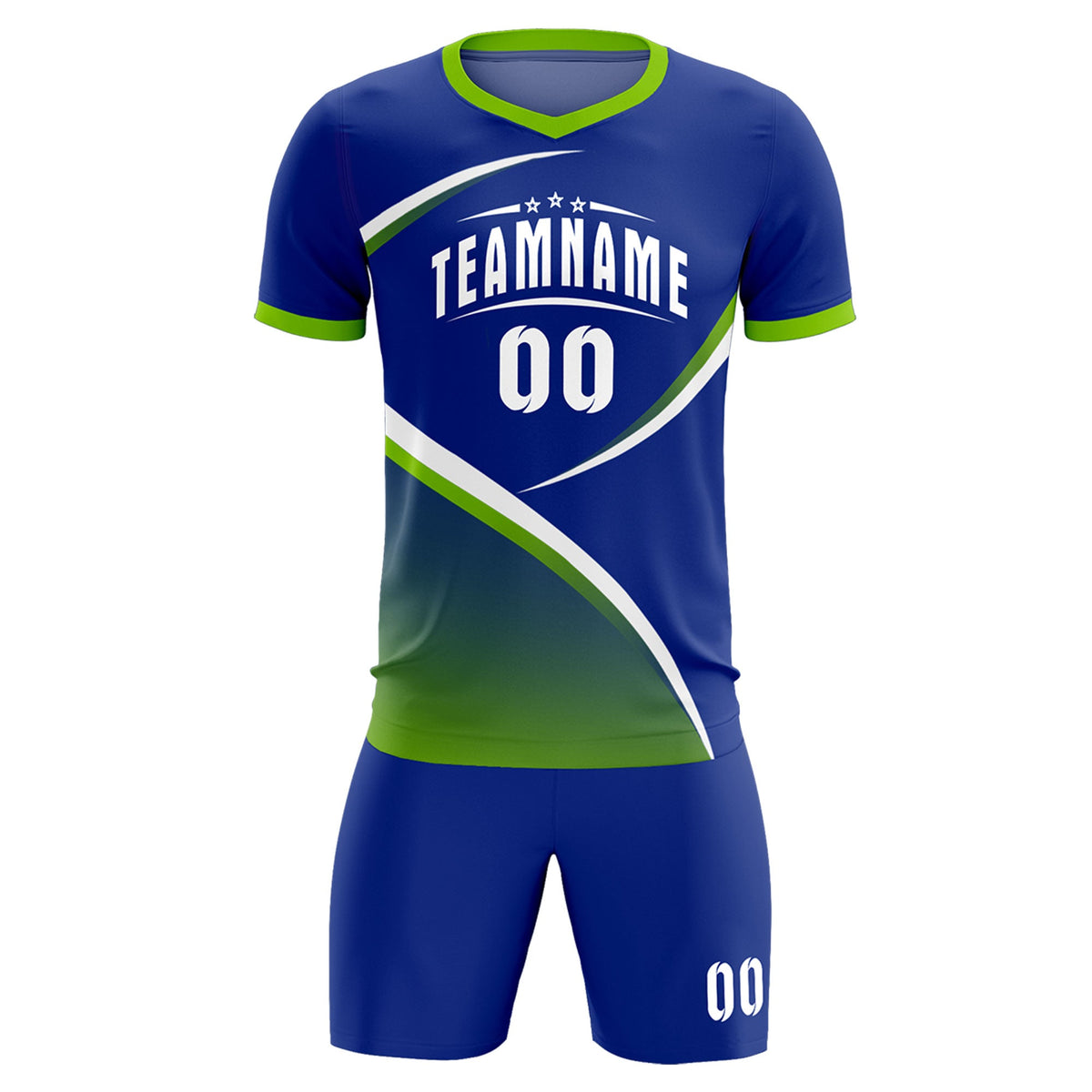 Custom Royal Neon Green Color Block Training Uniform For Men Soccer Sets Jersey
