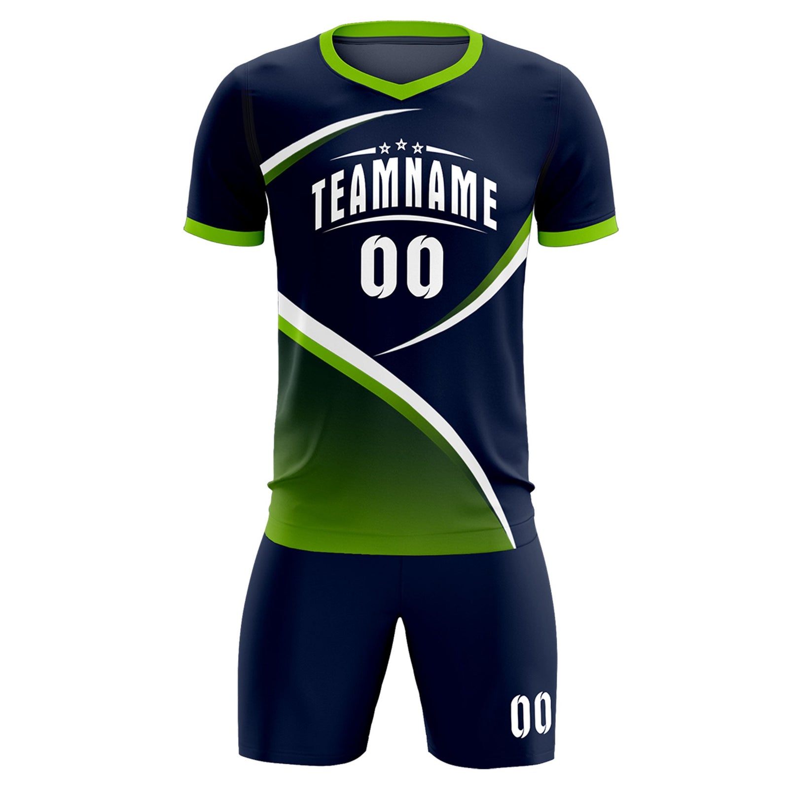 Custom Navy Neon Green Color Block Training Uniform For Men Soccer Sets Jersey