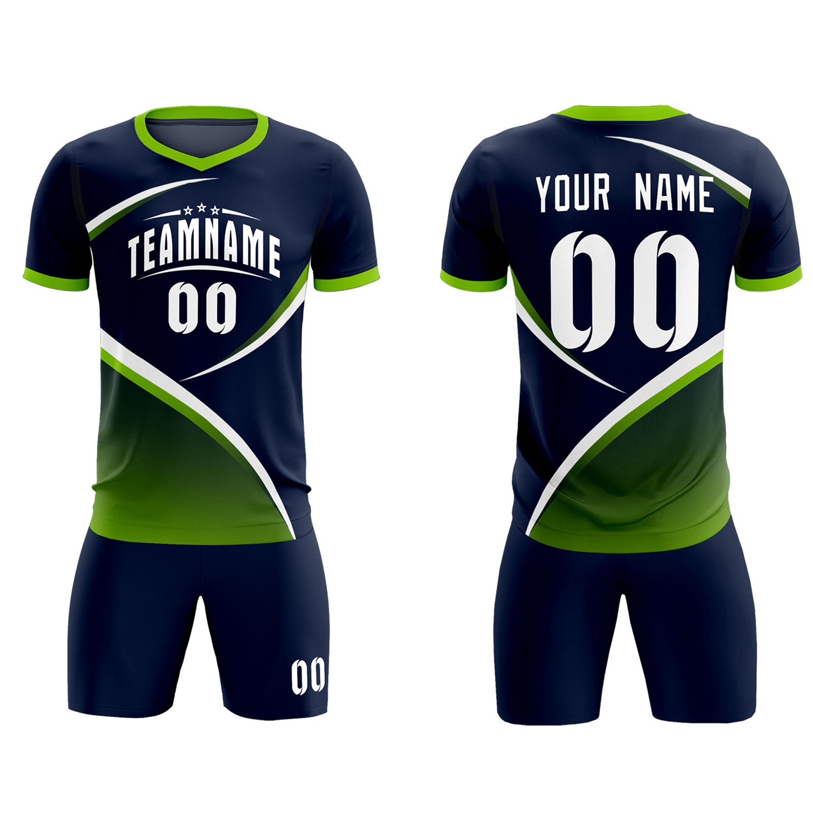 Custom Navy Neon Green Color Block Training Uniform For Men Soccer Sets Jersey