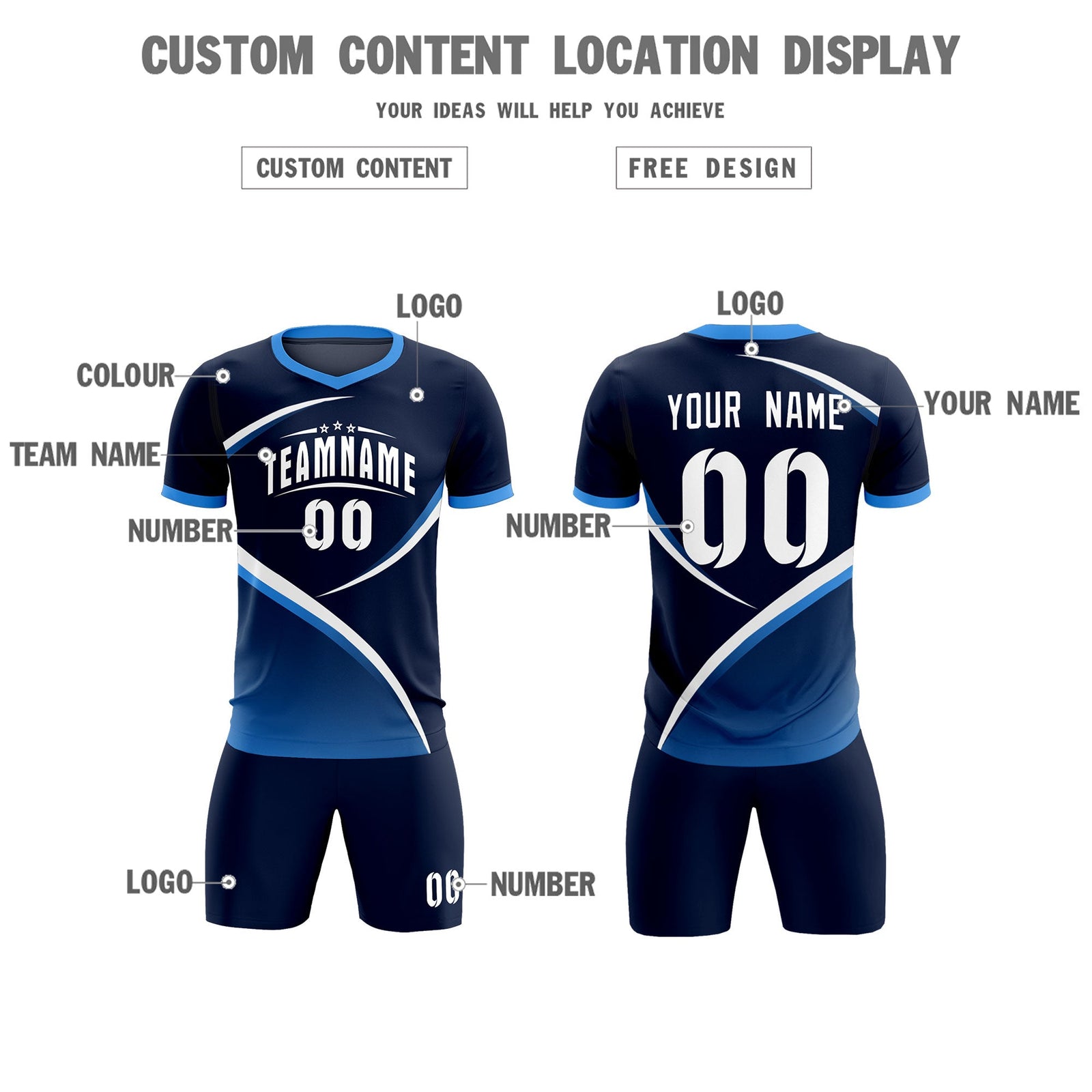 Custom Navy Powder Blue Color Block Training Uniform For Men Soccer Sets Jersey