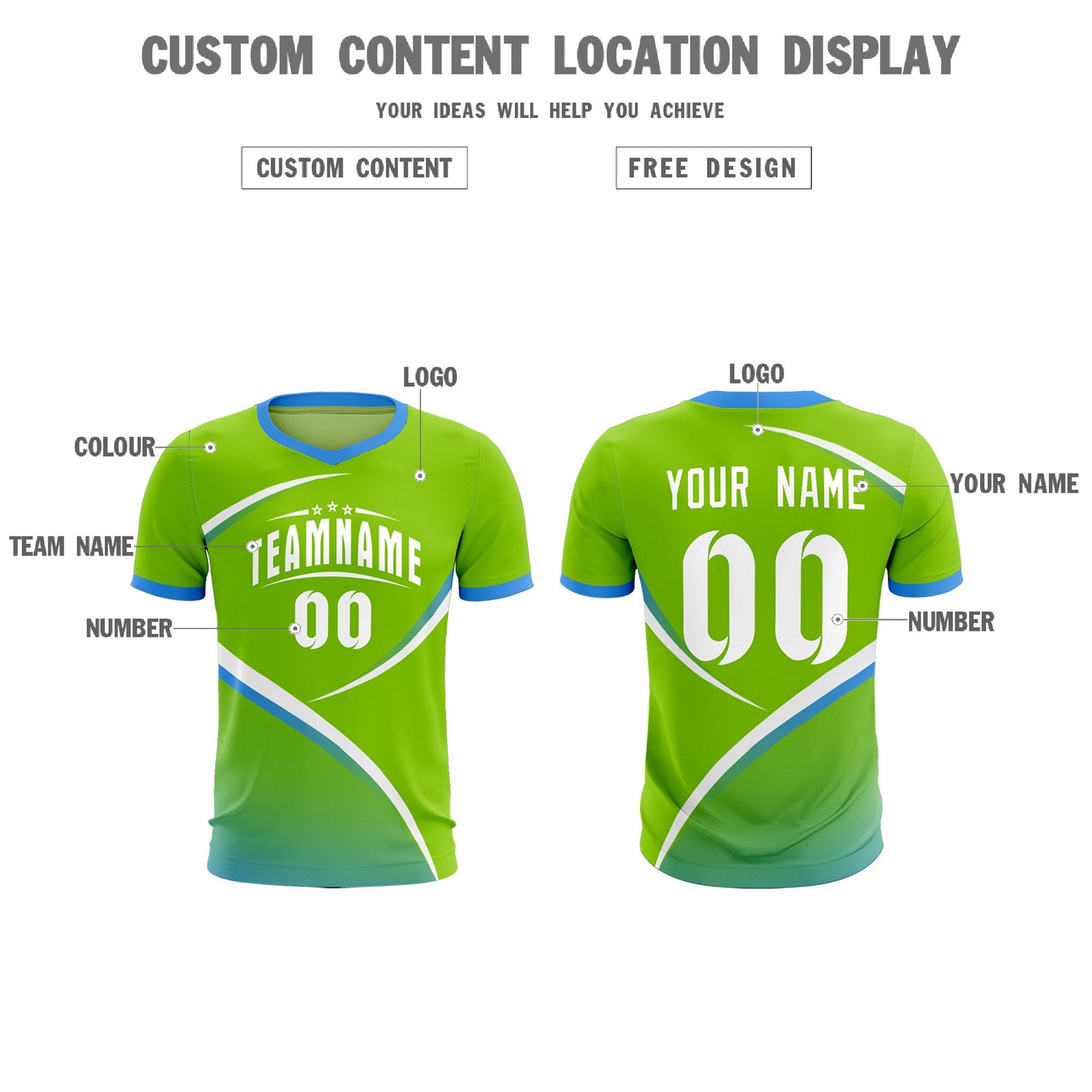 Custom Neon Green Powder Blue Color Block Training Uniform For Men Soccer Sets Jersey