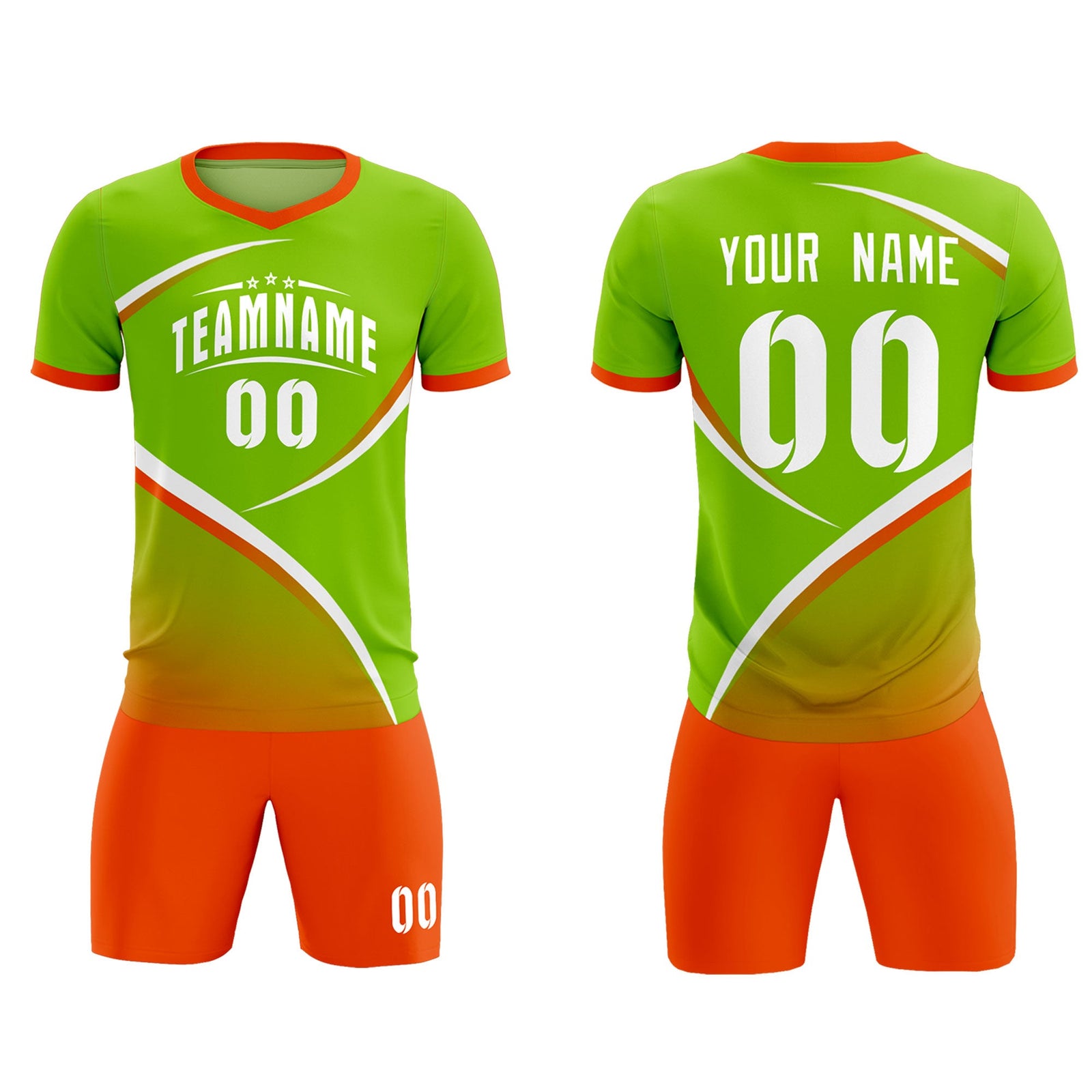 Custom Neon Green Orange Color Block Training Uniform For Men Soccer Sets Jersey